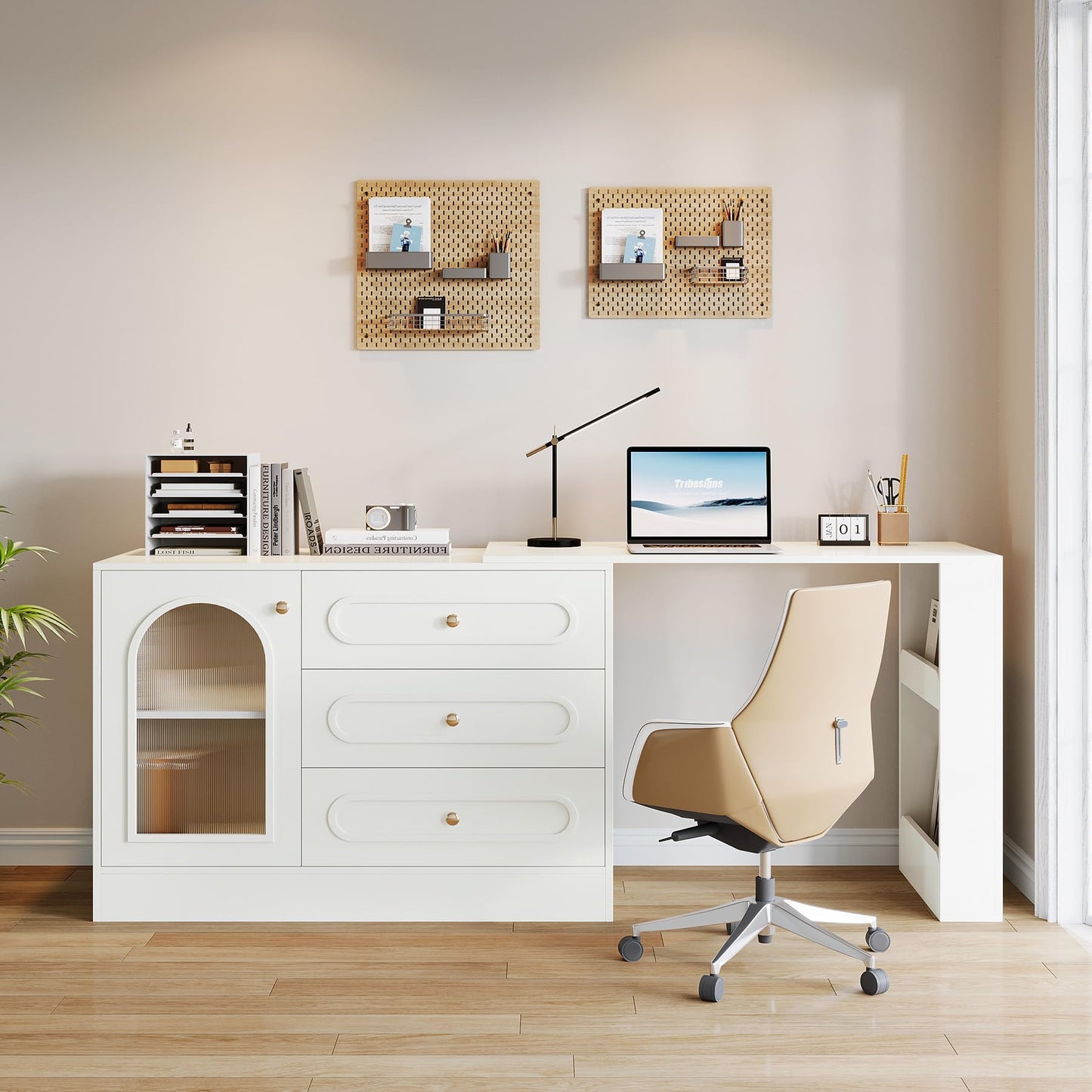 Tribesigns 78" L Shaped Desk with Storage, Modern Corner Desk with 3 Drawers for Small Space, Reversible L Shape Desk with Cabinet & Adjustable Shelves for Home Office Bedroom (White)