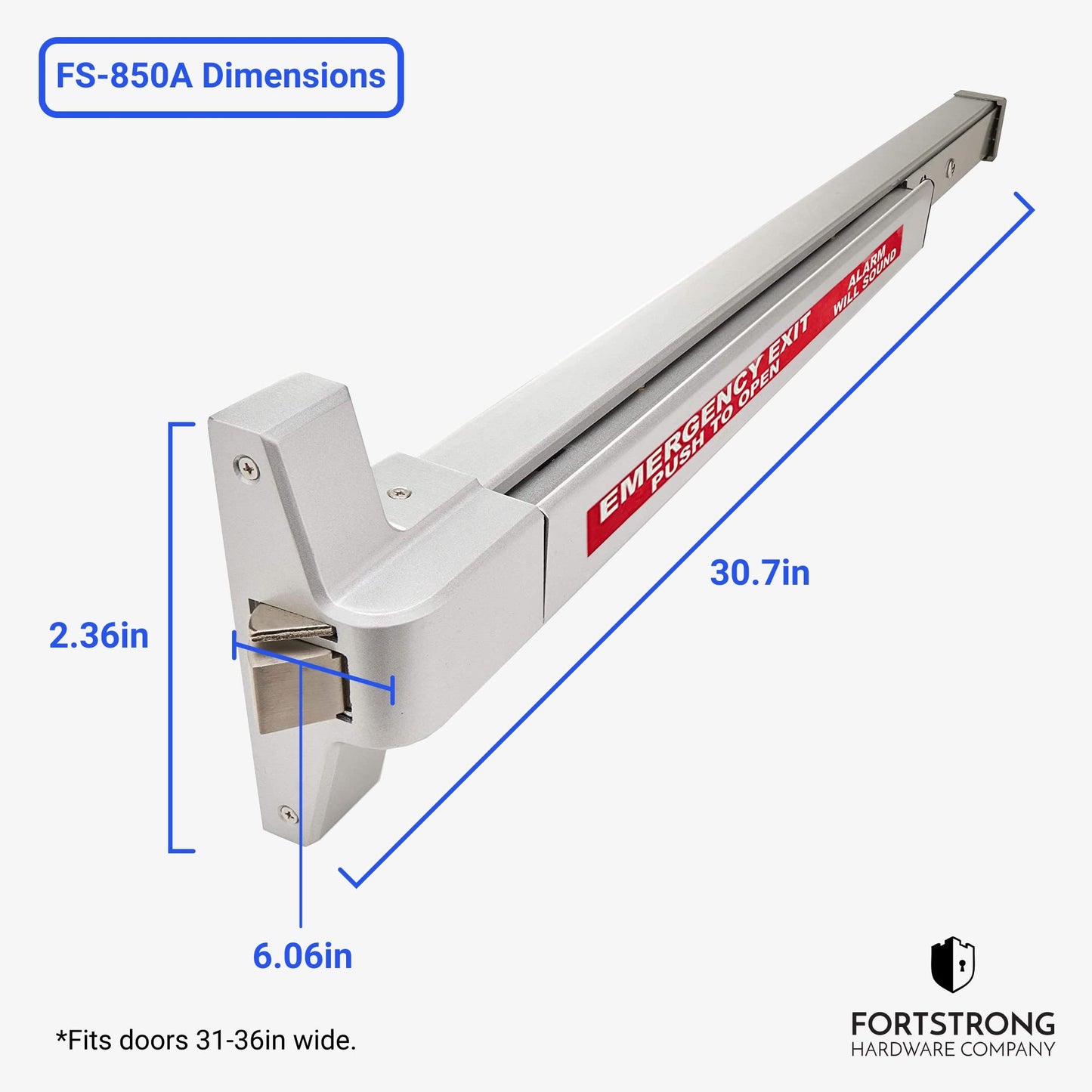 FORTSTRONG Commercial Door Push Bar Panic Exit Device with Alarm - Panic Bars for exit Doors - Loud Warning Strike Bar with Warning Stickers - FS-850A Instructions Included