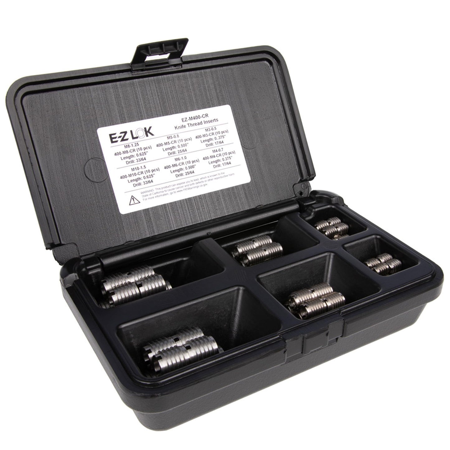 E-Z LOK Knife Threaded Inserts for Hard Wood Assortment Kit with Drill and Drive Tool, Stainless Steel Thread Inserts M3-0.5 to M10-1.5, 60 Pieces