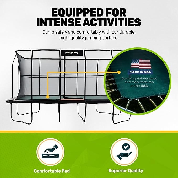 JumpKing Rectangle Trampoline Outdoor with Enclosure, Ladder, and Net, Large Recreational Trampoline for Kids and Adults, ASTM Compliant, Heavy Duty, Weather-Resistant, 1200LBS Capacity