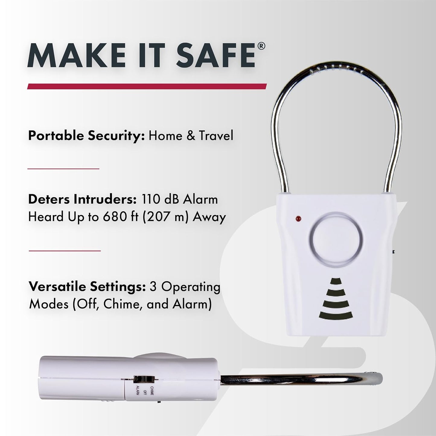 SABRE 110dB 680 3 Settings, Door Handle Alarm, Extremely Loud Wireless Audible Up To Ft Away, Hangs Off Door Knob