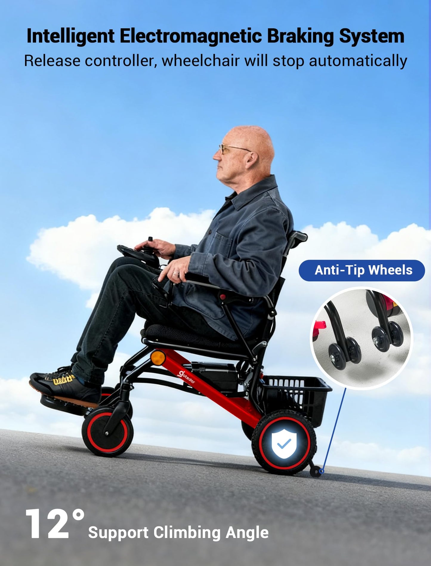Aotedor Electric Wheelchair for Adults, 500W Motor All-Terrain Foldable Power Motorized Wheelchairs, Airline Approved Portable Travel Wheelchair with 15 Miles Long Range Lithium Battery