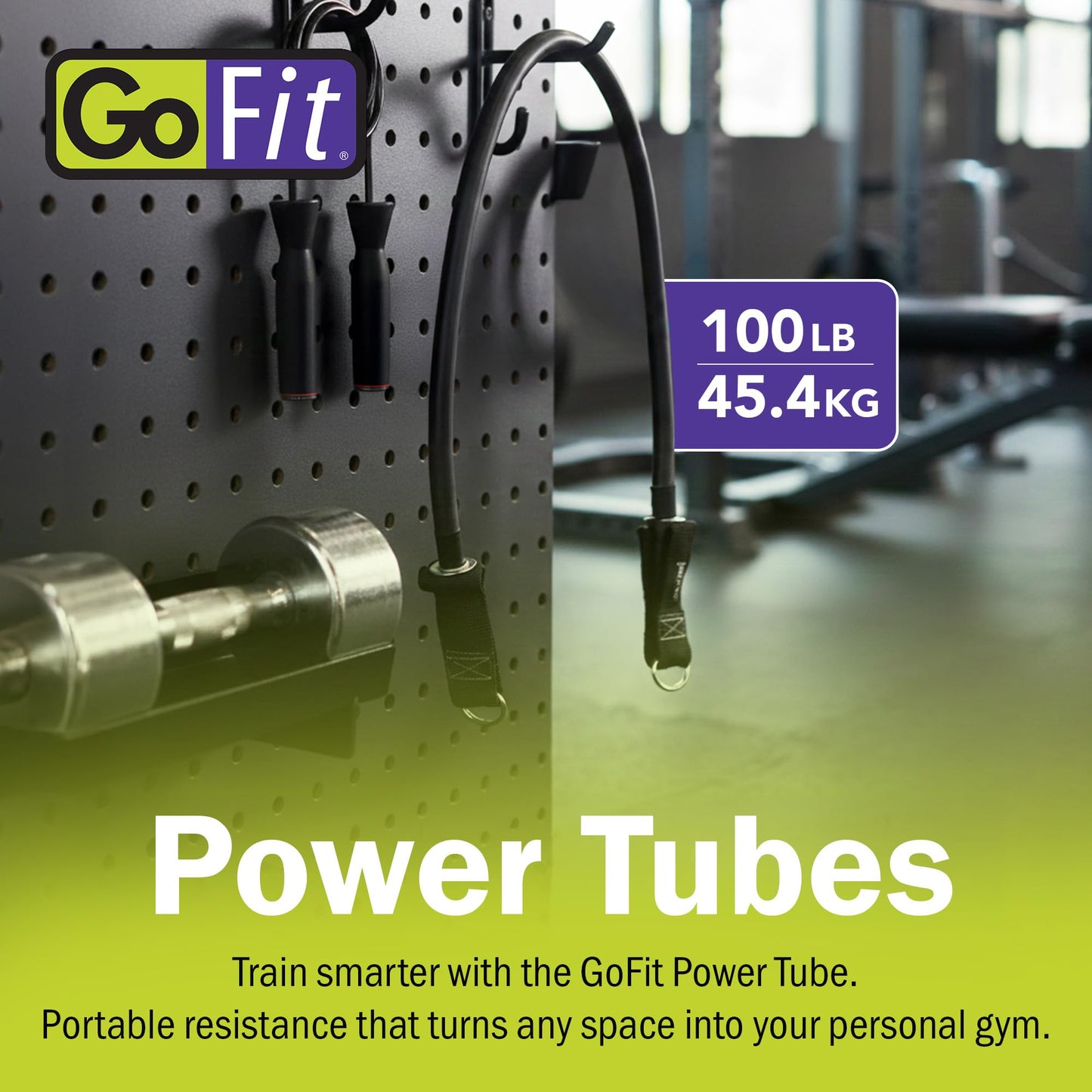 GoFit Resistance 100lbs Training Power Tubes – Heavy-Duty Exercise Bands for Strength, Stretching, Home Workouts, Yoga, Pilates, and Full Body Fitness, Black