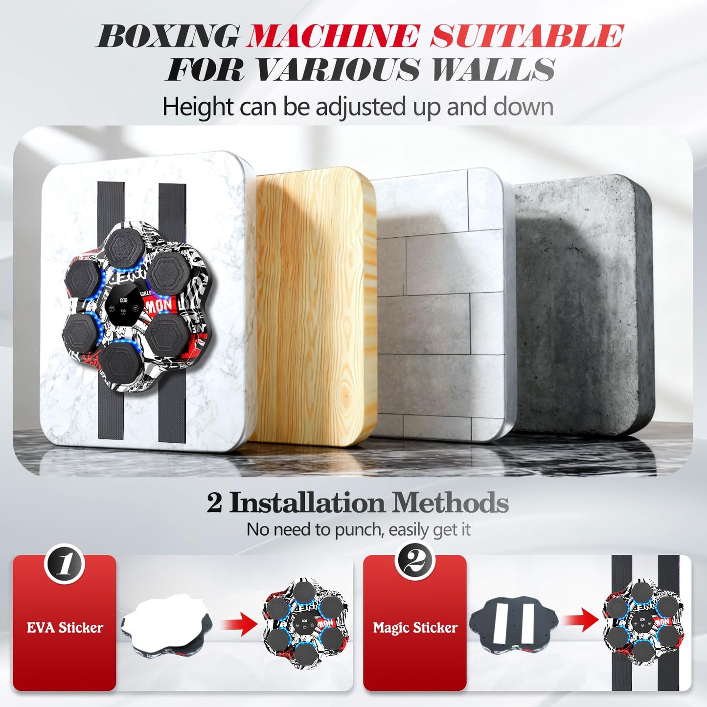 Music Boxing Machine, Smart Bluetooth Boxing Machine with Gloves, Wall Mounted Electronic Punching Machine for Adults Kids, 9 Modes 9 Speeds, LED Counting for Home Gym, Stress Relief Gift