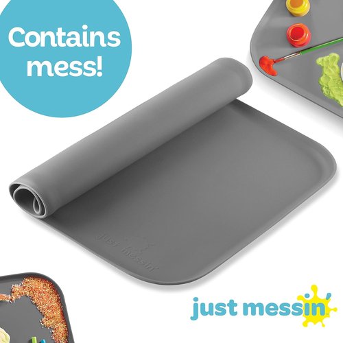 Just Messin’ Silicone Art Mat - Reusable Non-Slip, Heat-Resistant Design | 16"x26", Gray, Perfect for Kids' Crafts