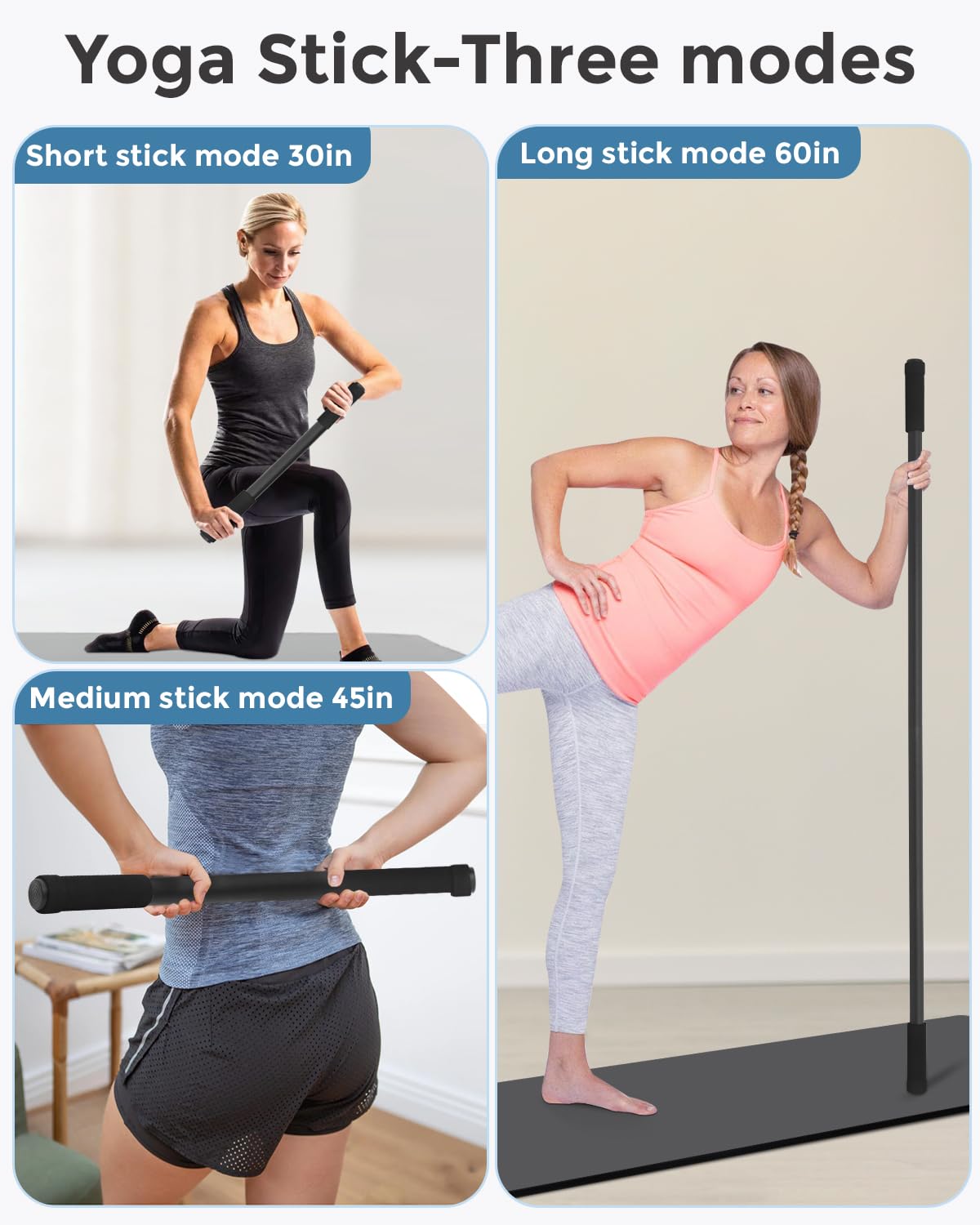 P Polerden Yoga Stick Sturdy Steel 5ft, Exercise Stick with Non-Slip Ends, Adjustable Stretch Stick for Mobility, Exercise Dowel for Physical Therapy, Balance Pole and Yoga Bar for barra para hacer ejercicio