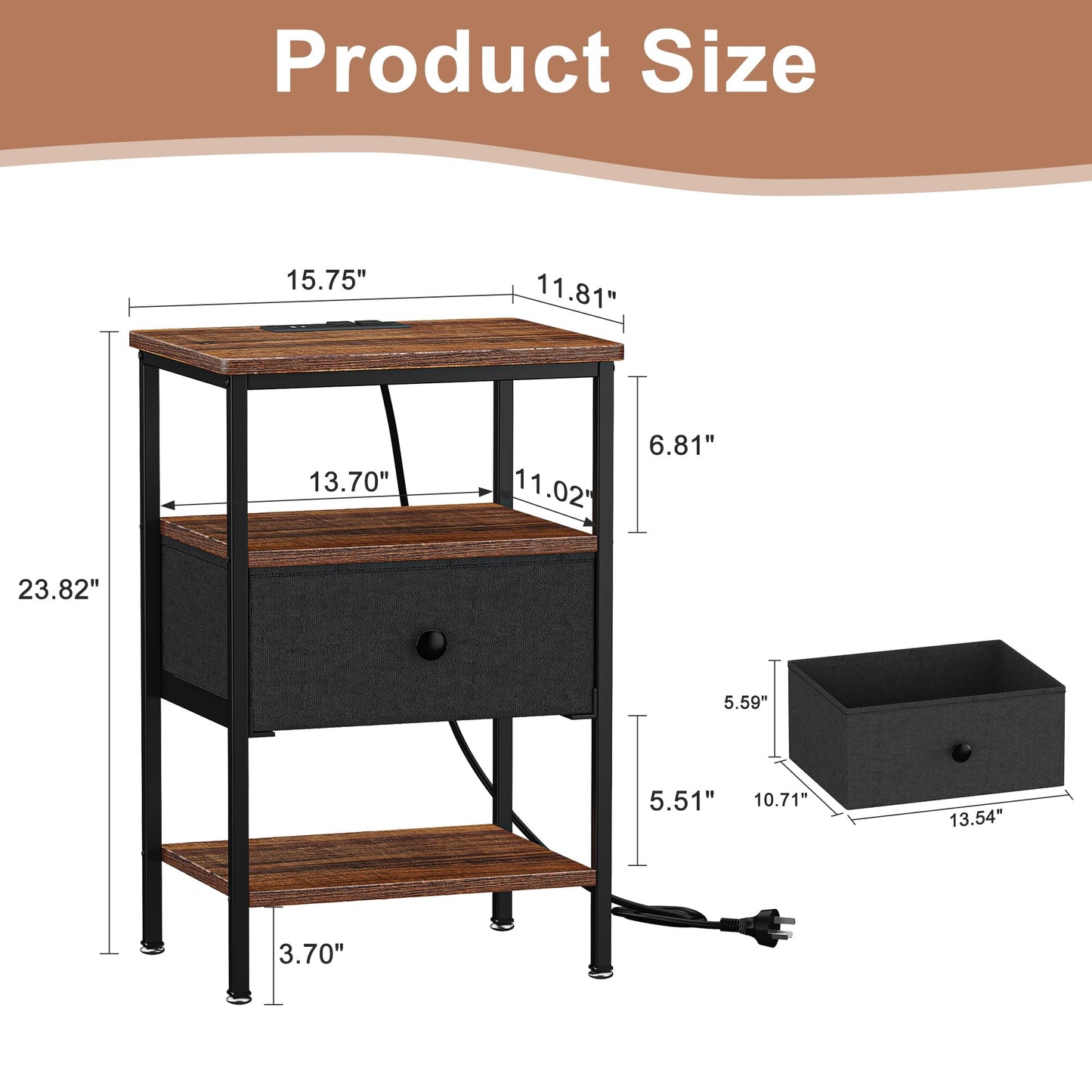 VECELO End Side Table, Modern Night Stand with Storage Space and Door, Set of 2 Nightstands for Living Room,Bedroom,Lounge,Antique Brown