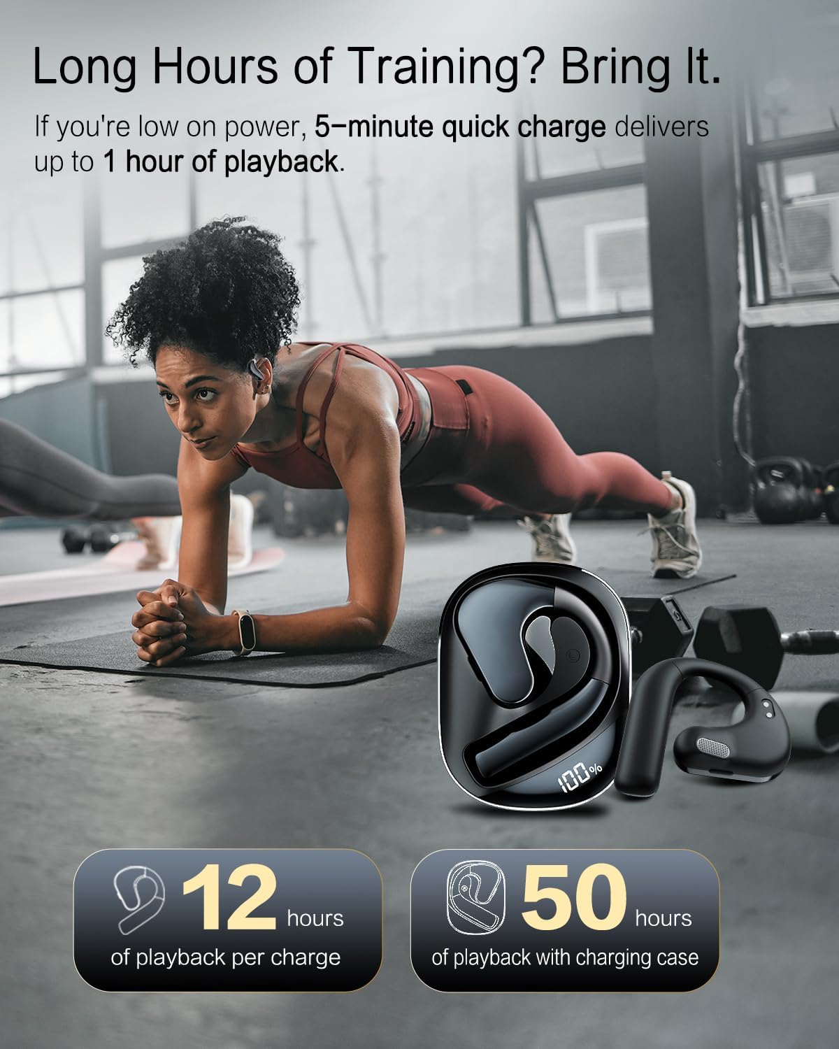 5.4 w/16.2mm 50H 3 IPX5, Open Ear Headphones, Dynamic Bass Boost Bluetooth Air Conduction Wireless Earbuds Large