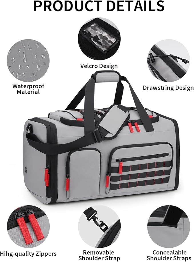 Gym Bags for Men Women, 45L Sports Travel Duffle Bag with Shoe Compartment, 3 in 1 Weekener Overnight Backpack with Wet Pocket, Grey