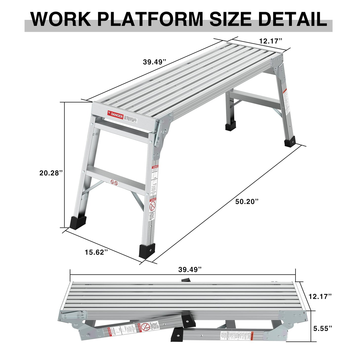 Sailret 40" Aluminum Folding Work Platform/Step Stool - 225 LBS, Non-Slip, Ultra-Stable, Portable Ladder Bench for Washing, Cleaning, Painting, ANSI Compliant