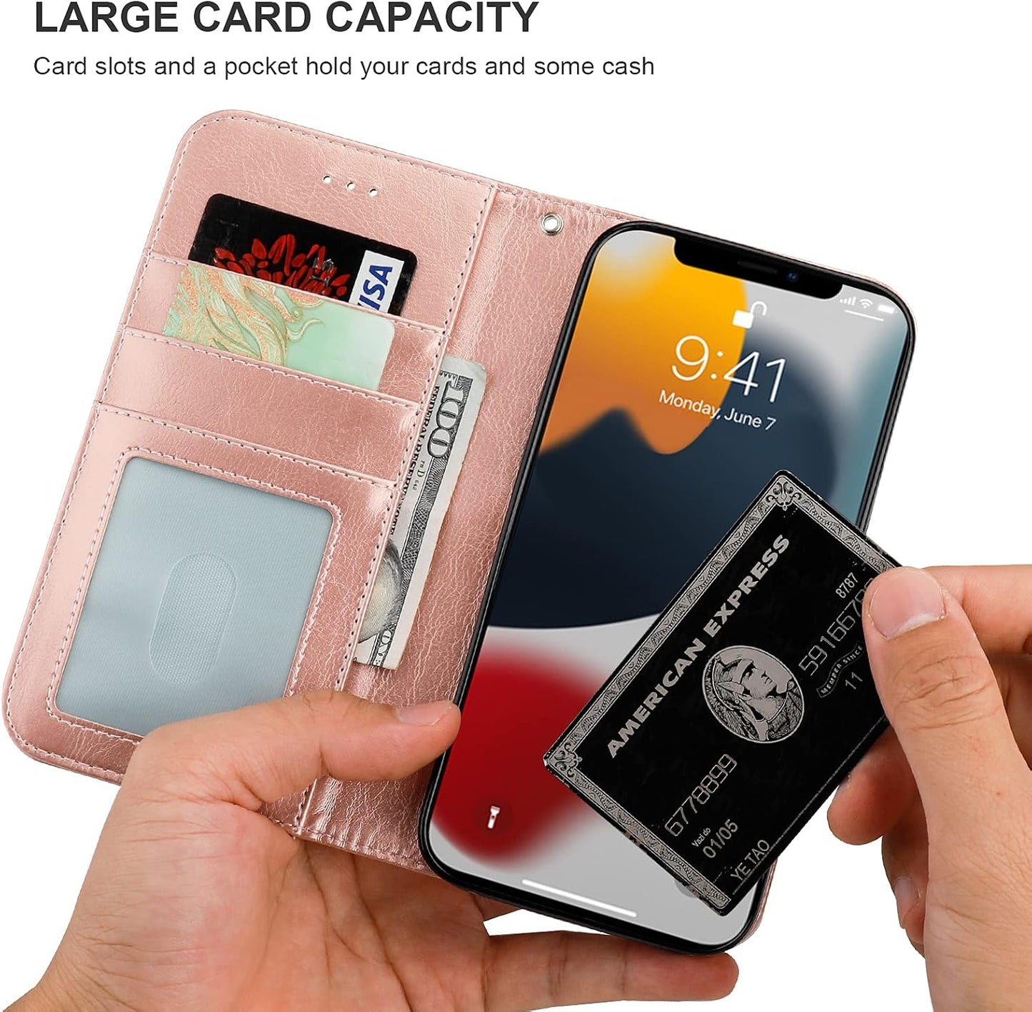 Bocasal 13 5G 6.1 inch Detachable Wallet Case for iPhone RFID Blocking Card Slots Holder Premium PU Leather Magnetic