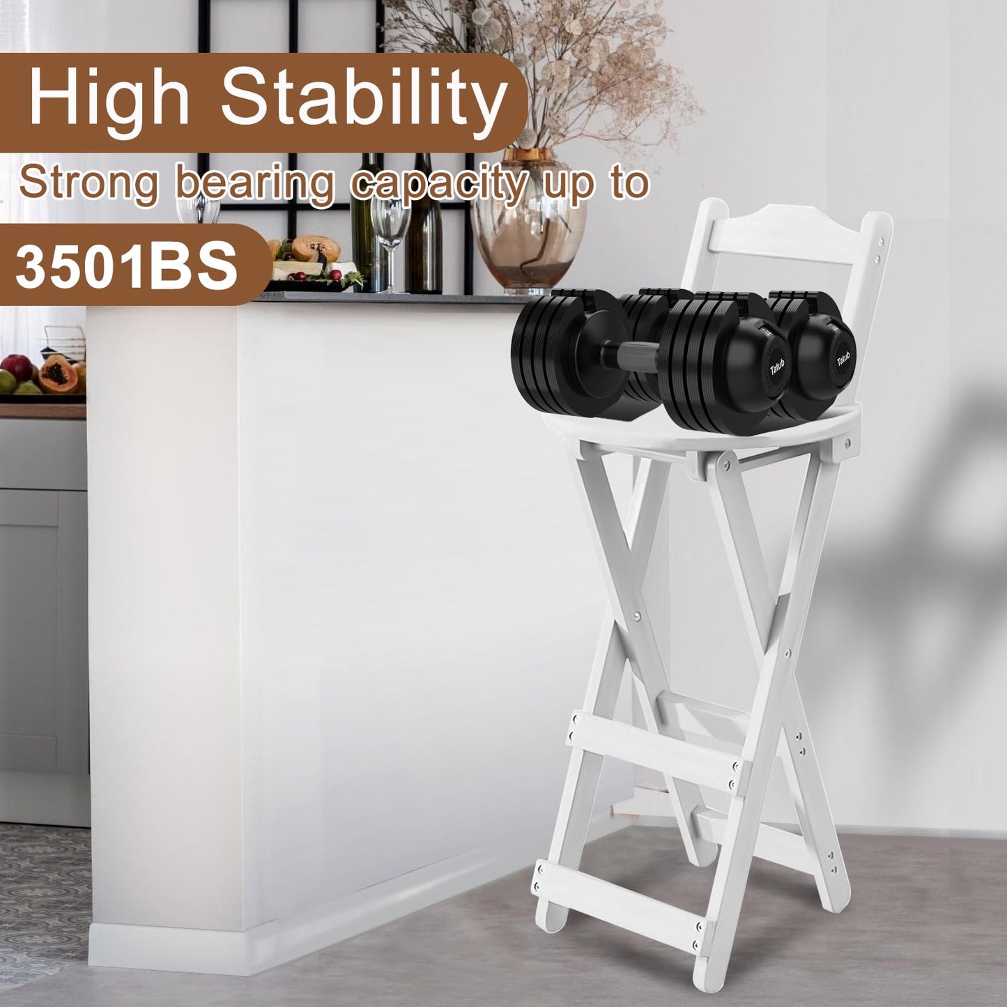 Yuxitia Folding Bar Stool Kitchen24 inch Folding Kitchen Counter Chair Portable Wooden Bar Stool Outdoor Shop Kitchen Restaurant Coffee Stool 1 (White)