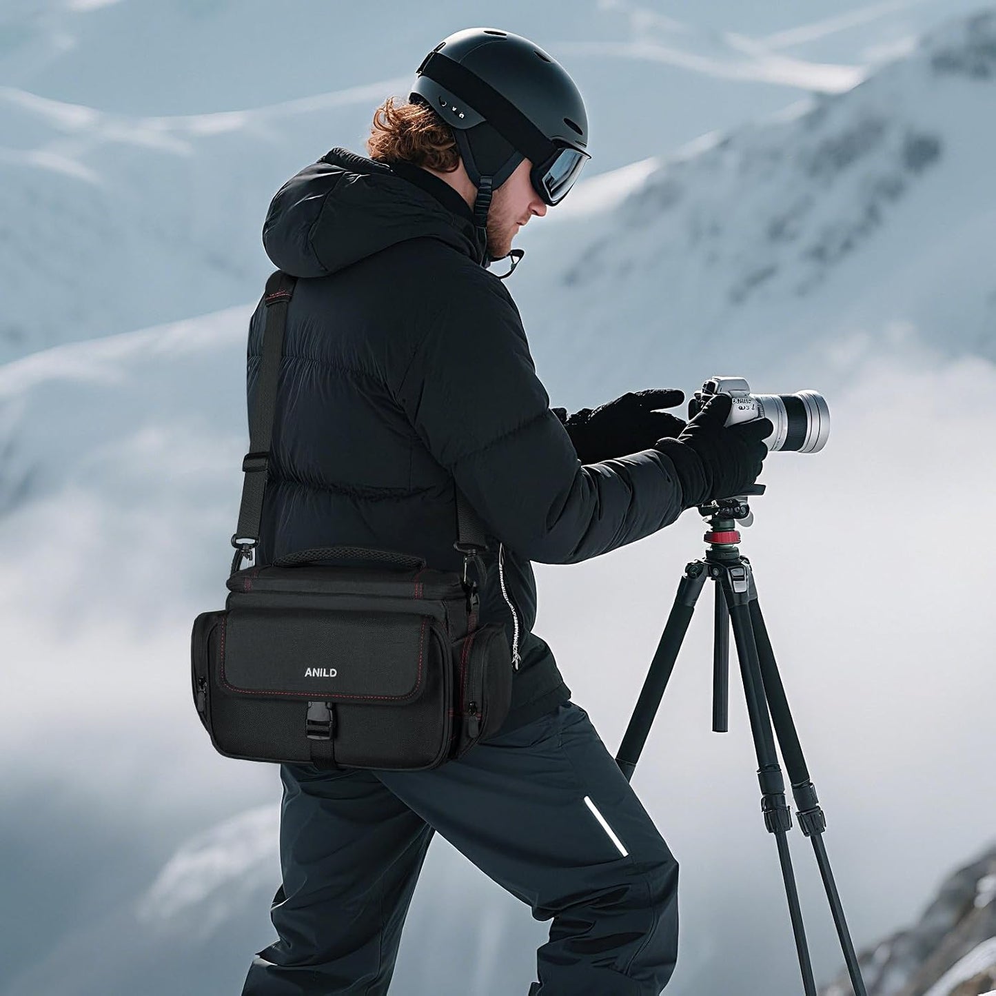 ANILD DSLR Gadget Bag, Crossbody Camera Bag for Photographers, Solid Water-resistant Travel Photography Camera