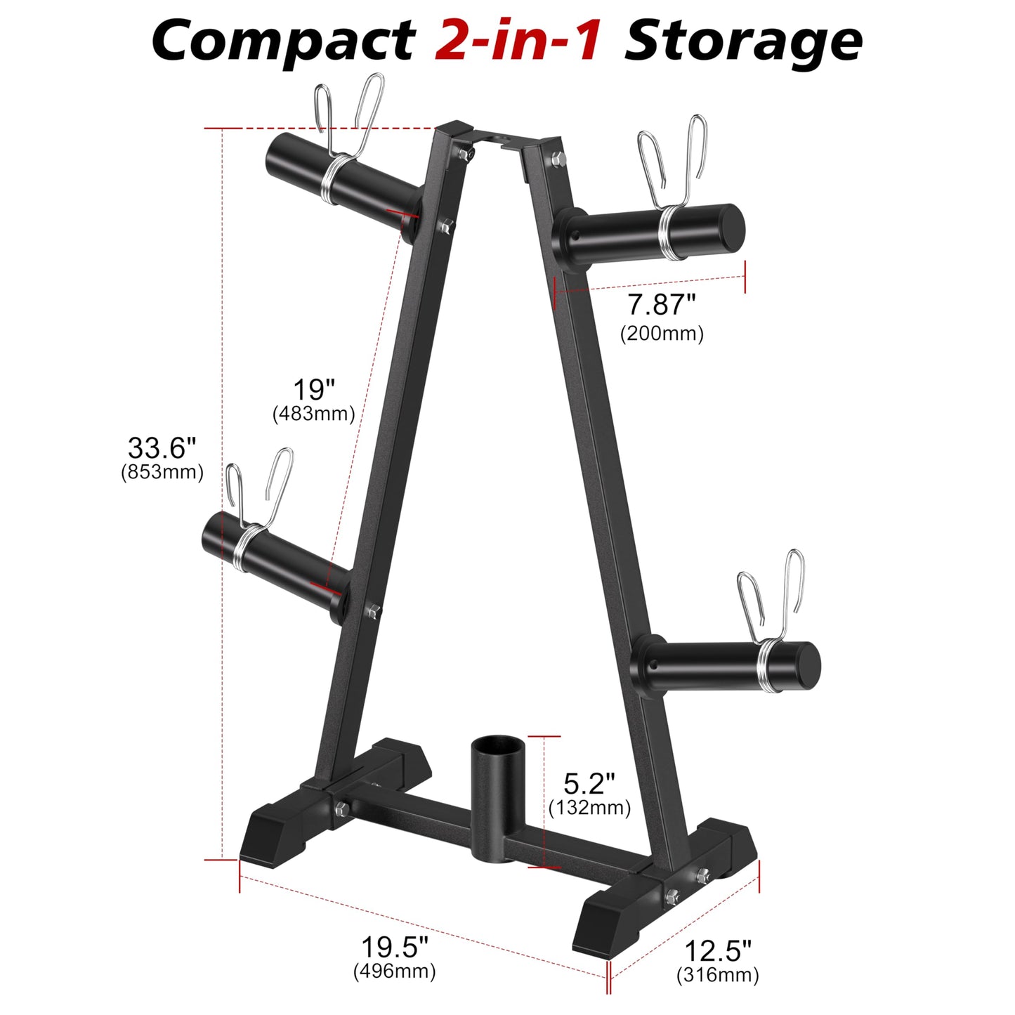 CHICAURA Weight Plate Tree, Universal 1" & 2" Olympic Weight Rack for Plates, A-Frame Bumper Plate Storage with Barbell Holder, 560 LBS Weight Holder Stand for Home Gym