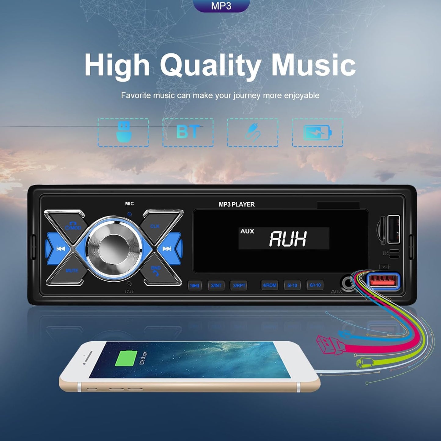 CAMECHO MP3 Single Din Car Stereo Bluetooth Audio Digital Media Receiver with USB Port FM Radio, Player, EQ, APP