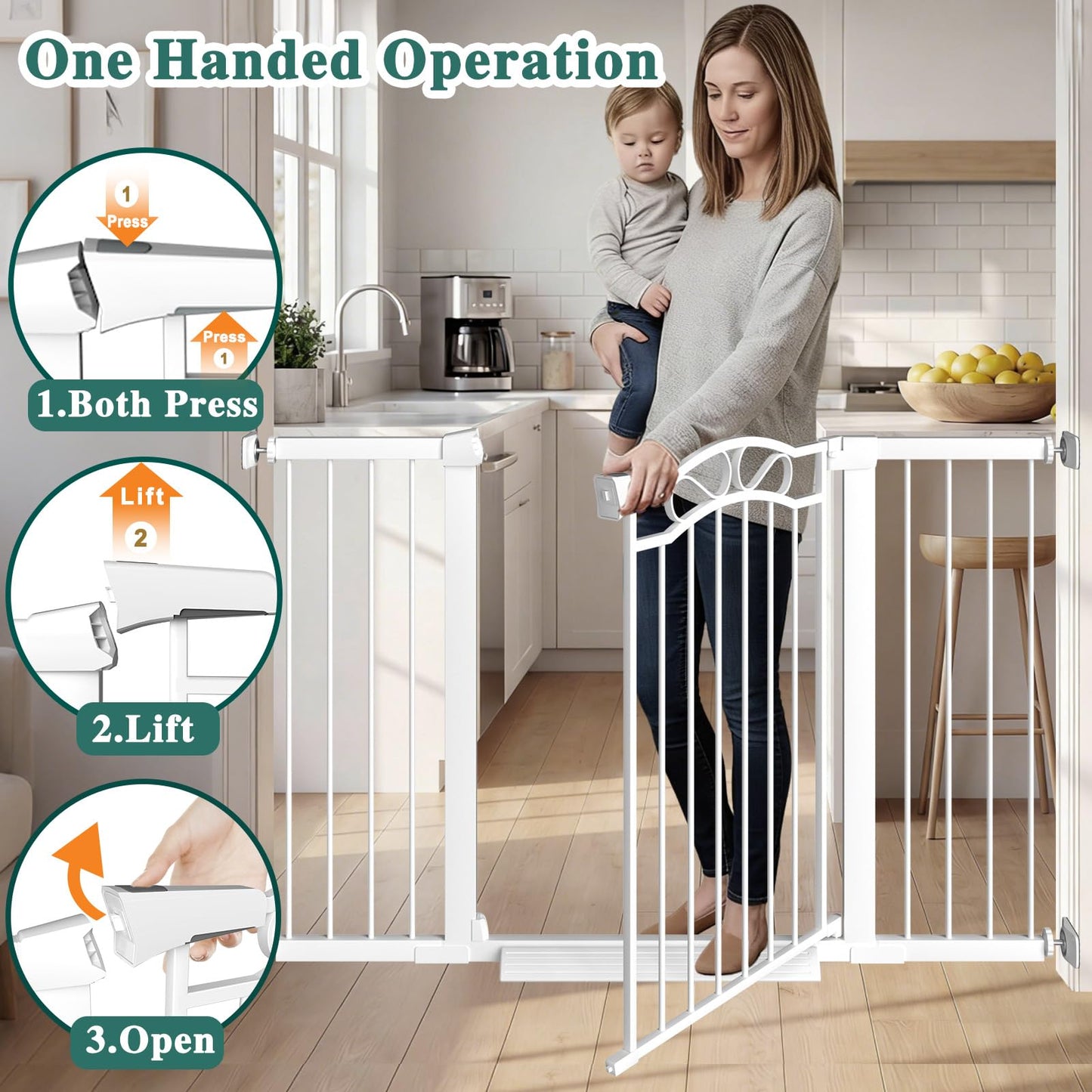 Fairy Baby 57.1"-59.8" Extra Wide Press Mounted Baby Gate Indoor for Kids Or Pets Walk Thru No Drill Long Dog Gates for The House Doorway Child Safety Gate