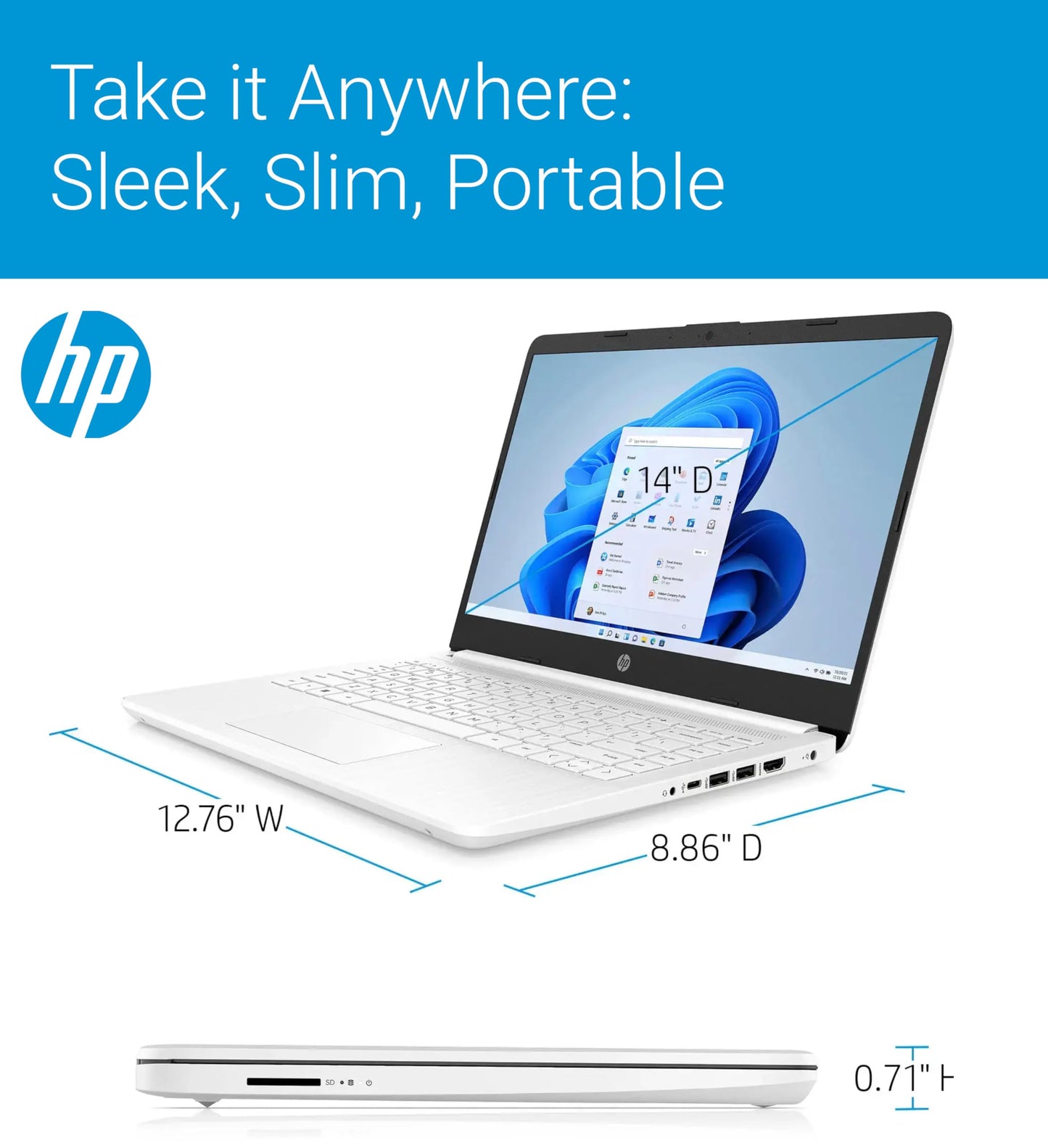 HP 14" Ultra Light Laptop for Student & Home (Intel Quad-Core N4120, 4GB RAM, 128GB(64GB + 64GB SD), 1-Year Office 365) 11-Hr Long Battery Life, Webcam, WiFi, Win 11 Home in S Mode - Snow White