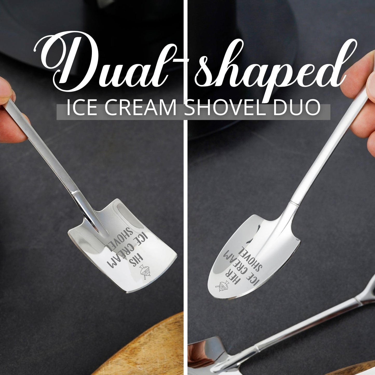 INNObeta Ice Cream Spoons, 2 Pcs Engraved Ice Cream Shovels, His and Her Gifts