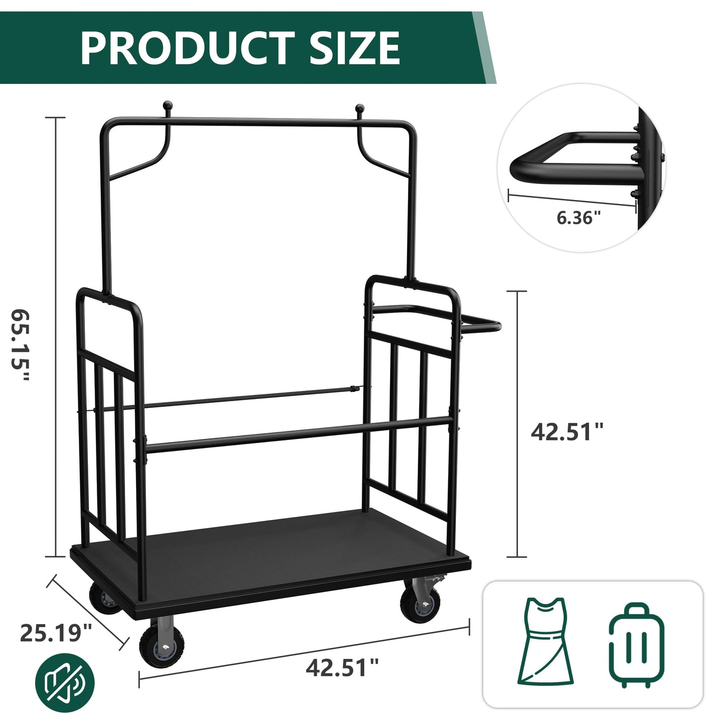 Luggage Cart with Wheels,1100LBS Heavy-Duty Luggage Trolley & Hand Truck,360° Silent Wheels with Anti-Collision Strip,Platform Dolly for Hotel Bellman,Airport and Resort Use