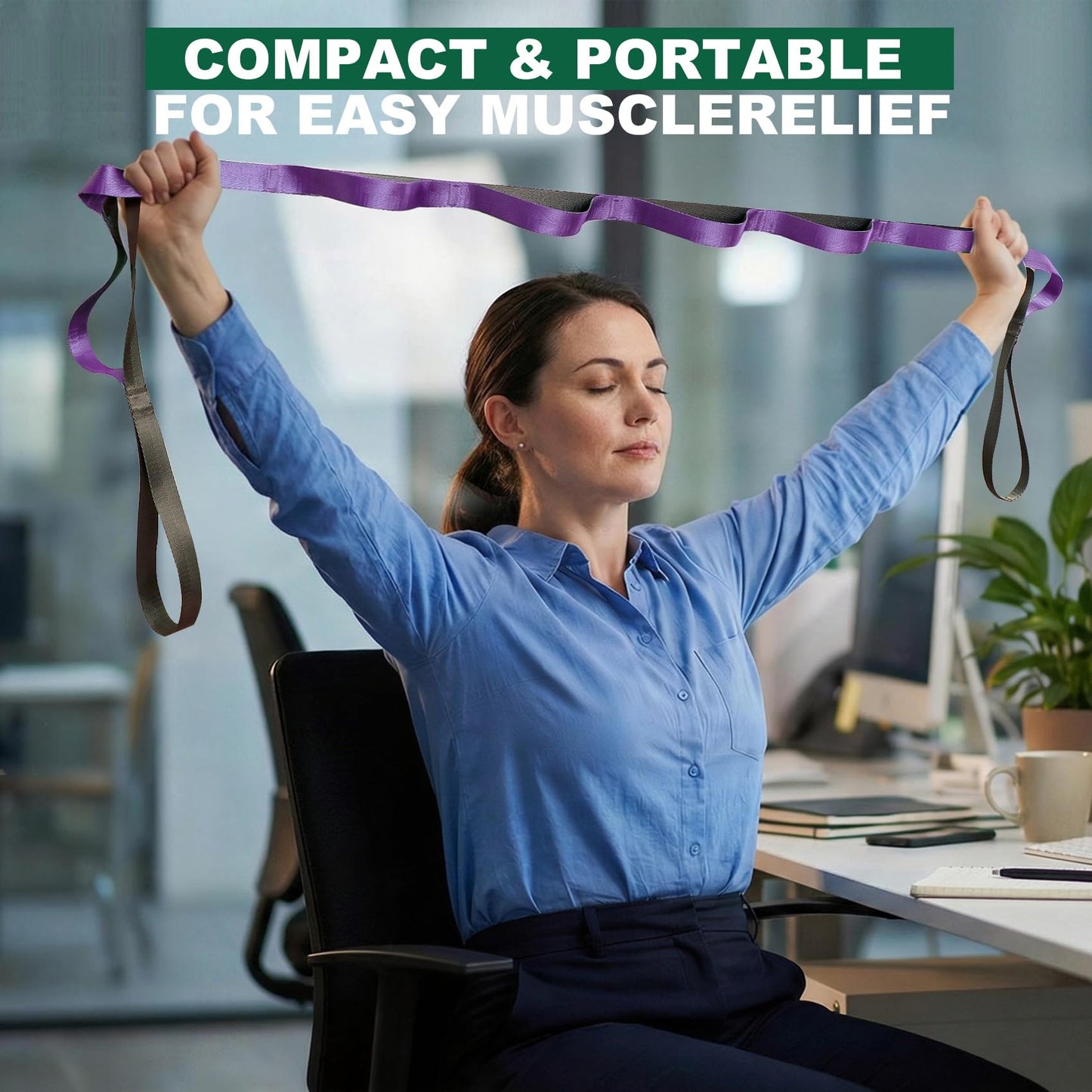 Acozycoo Stretching Strap with 10 Loops – Non-Elastic Yoga Strap for Physical Therapy, Knee Replacement Recovery & Plantar Fasciitis – Leg Stretcher Band for Flexibility & Hamstring Rehab（Purple)