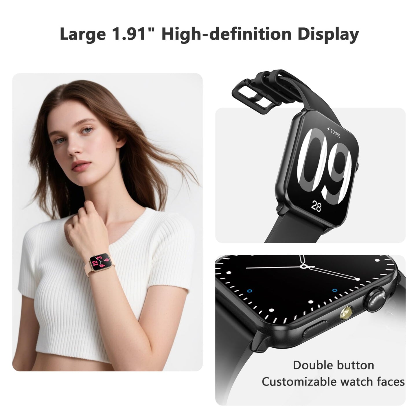 Blackview Smart Watch for Women,1.91" HD Touchscreen Fitness Watch with Flashlight, Bluetooth Notifications/Make Calls, Heart Rate/Sleep Monitor/2 Straps, Fitness Watch for Android/iPhone