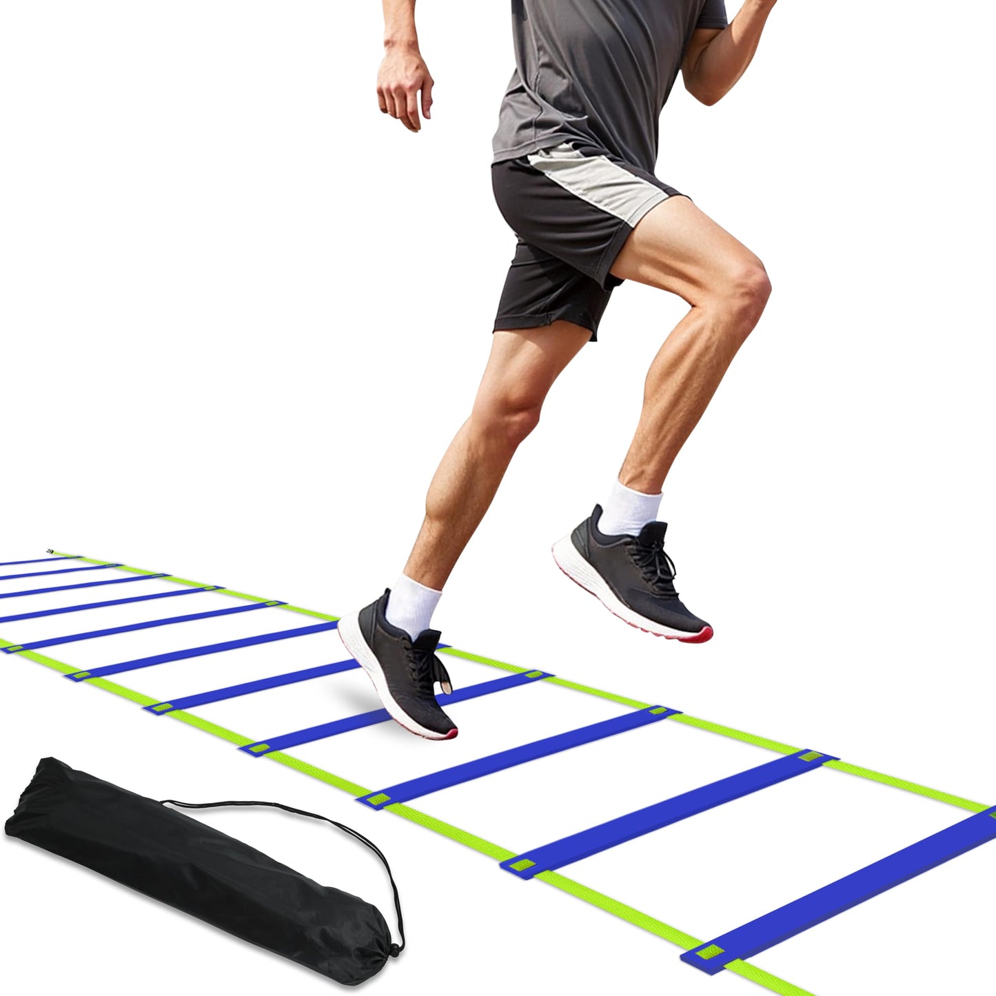 NKJIH 20ft Adjustable Agility Speed Ladder Training Ladder with Carry Bag - Soccer, Speed, Football Fitness Feet Training - Agility Training Equipment for Footwork Drills（Blue）