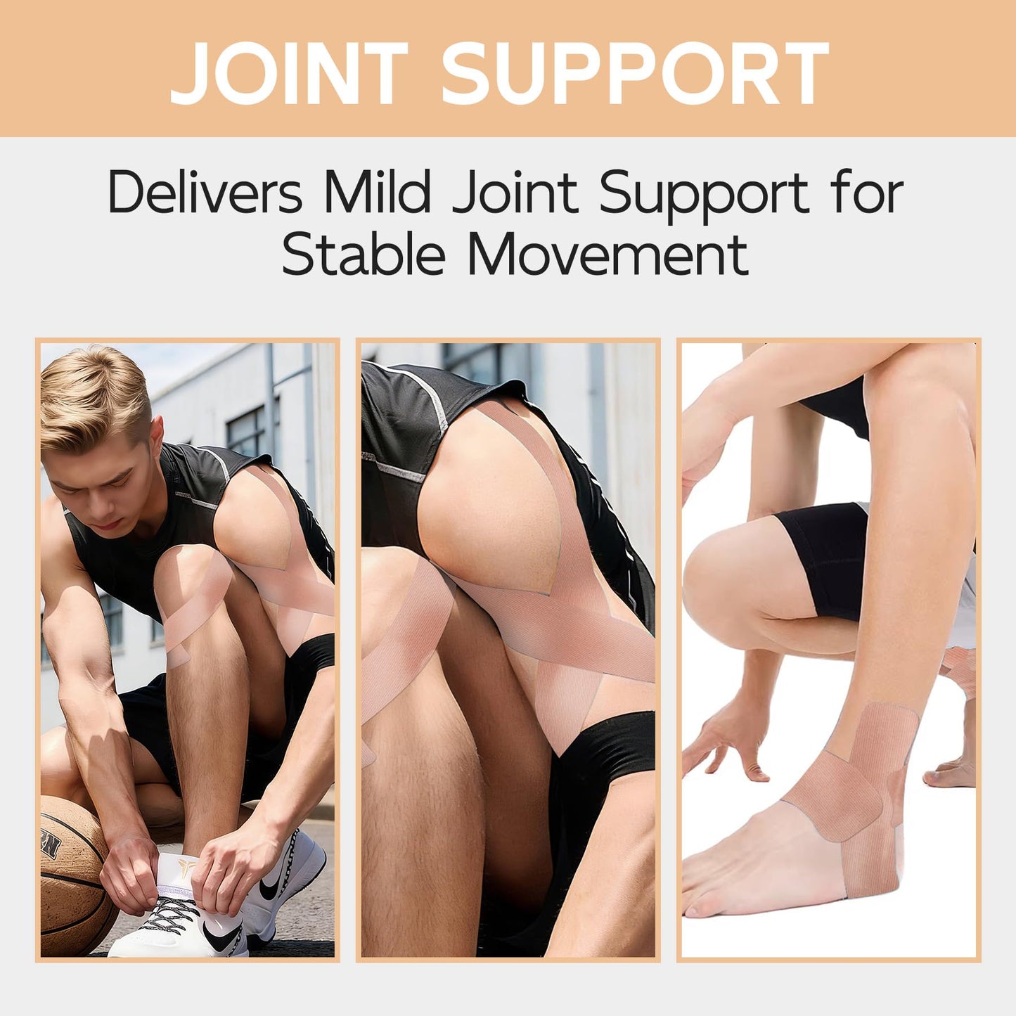 DR.SETTIO Kinesiology Tape, Waterproof Breathable Athletic Tape, Uncut Elastic Muscle Joint Relief Support Tape, for Swimming, Workouts, Running, Daily, 2 in x 16.4 ft, 1 Roll, Beige