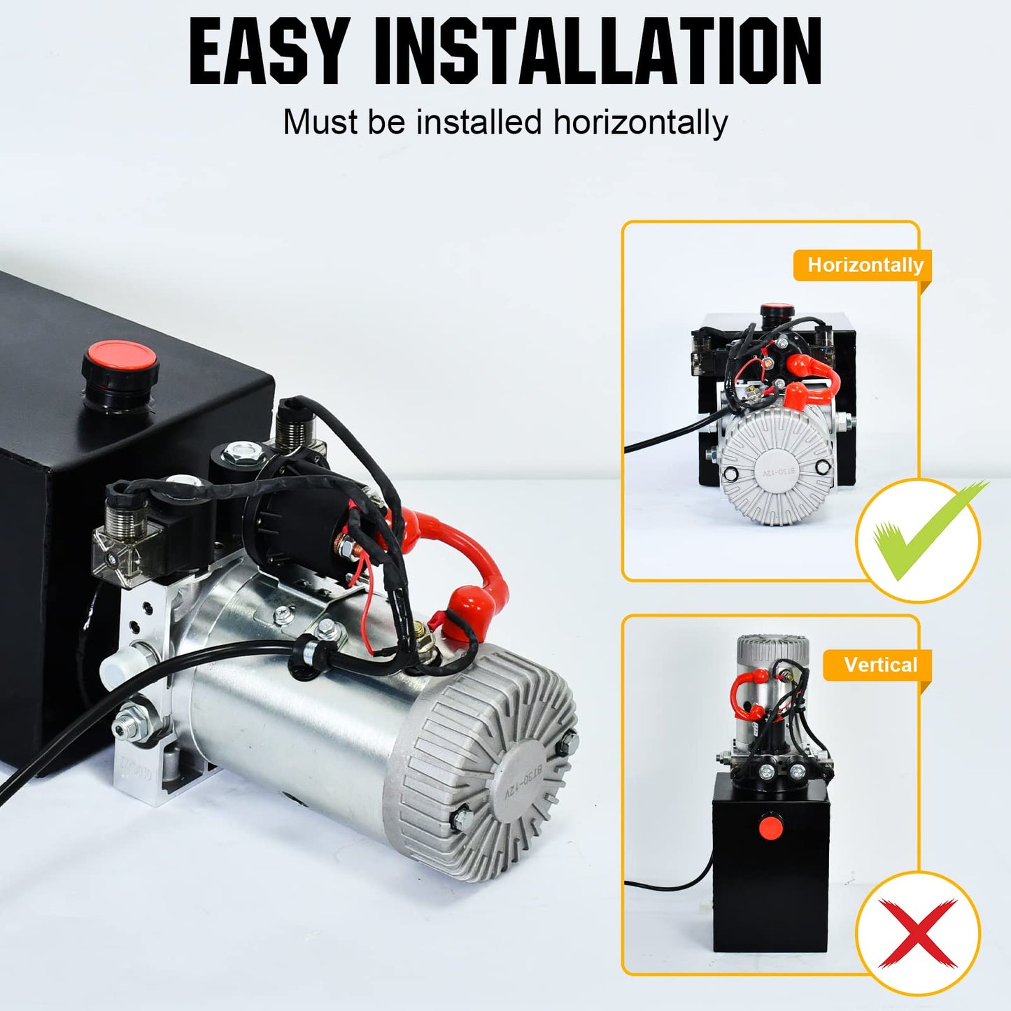 DC HOUSE Hydraulic Power Unit 15 Quart Double Acting Hydraulic Pump DC 12V Power Unit Metal Reservoir for Dump Trailer Car Lifting