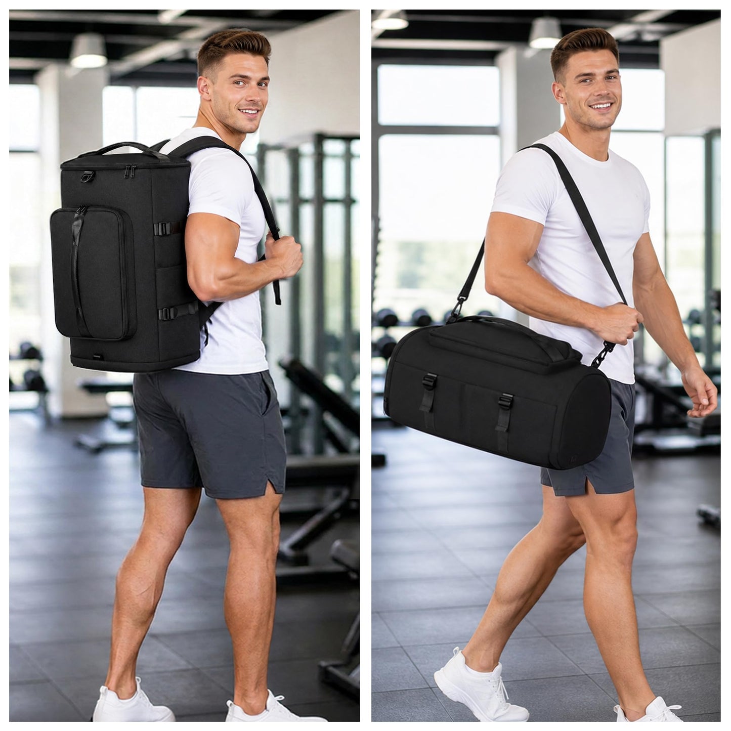MIYCOO Gym Bag for Men Women with Shoes Compartment - Duffle Bag, Travel Backpack, Sports Backpack, Weekender Overnight Bag with Wet Pocket - Black
