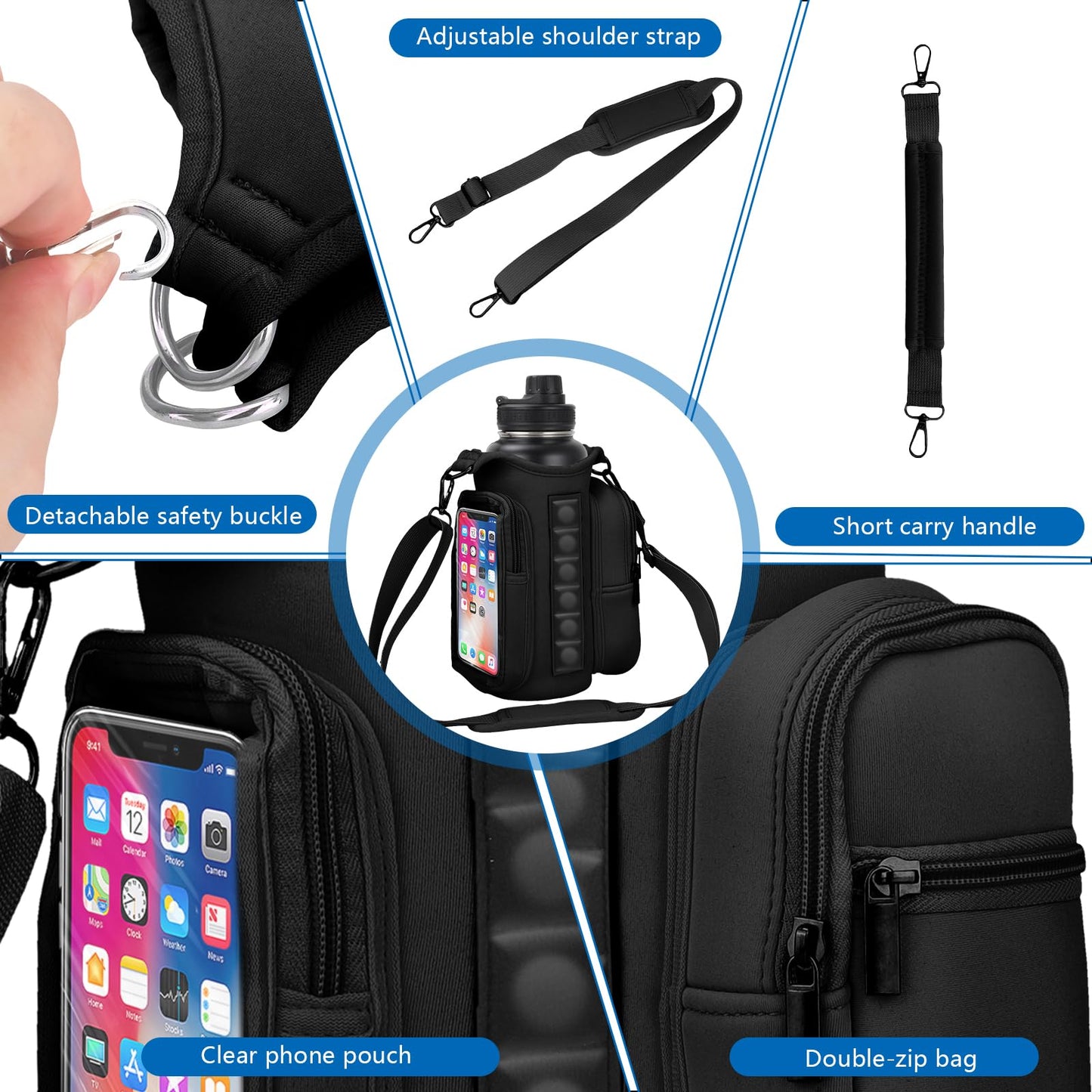 TOUGHMATE Magnetic Gym Bags for Men & Women with Adjustable Strap, Small Magnet Bag Company Water Bottle Holder with Phone Pocket for Travel, Work, Sports, Black