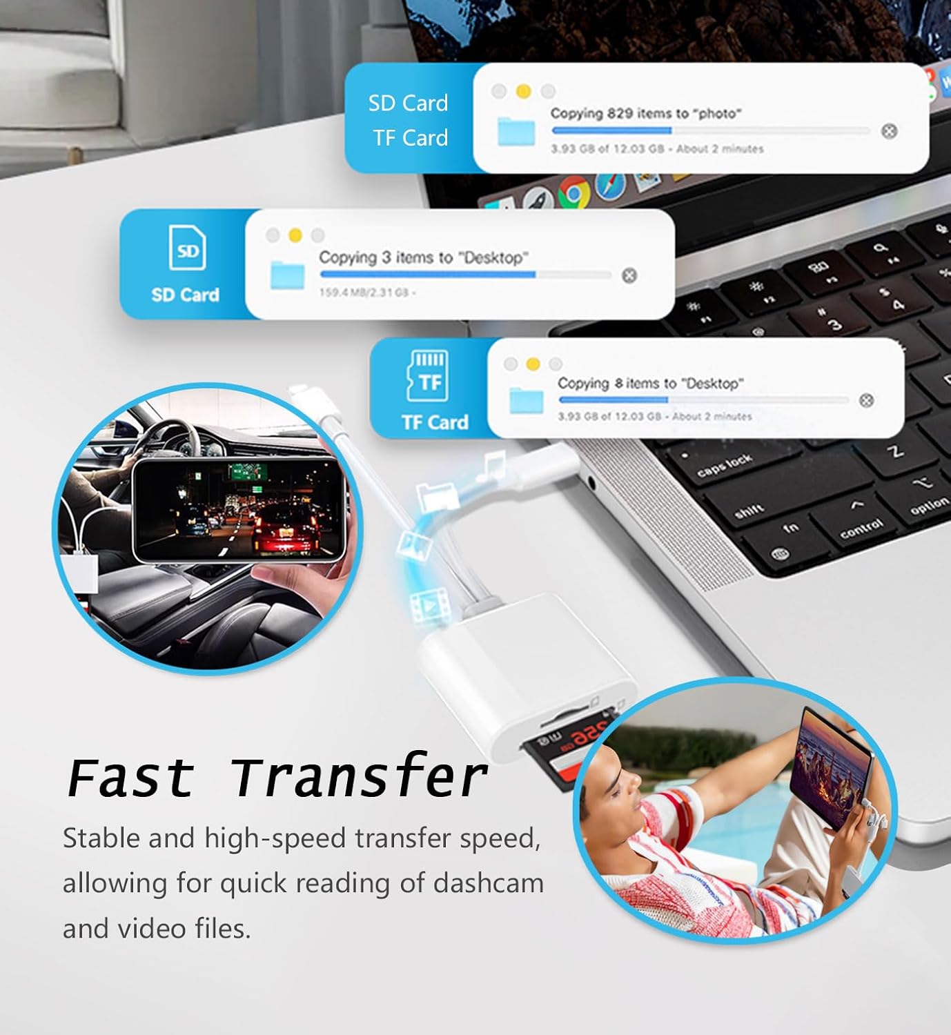 DKQRCSL SD Card Reader USB C for iPhone, iPad, SD Card Adapter for Digital Camera, Dual Interface Memory Card Reader