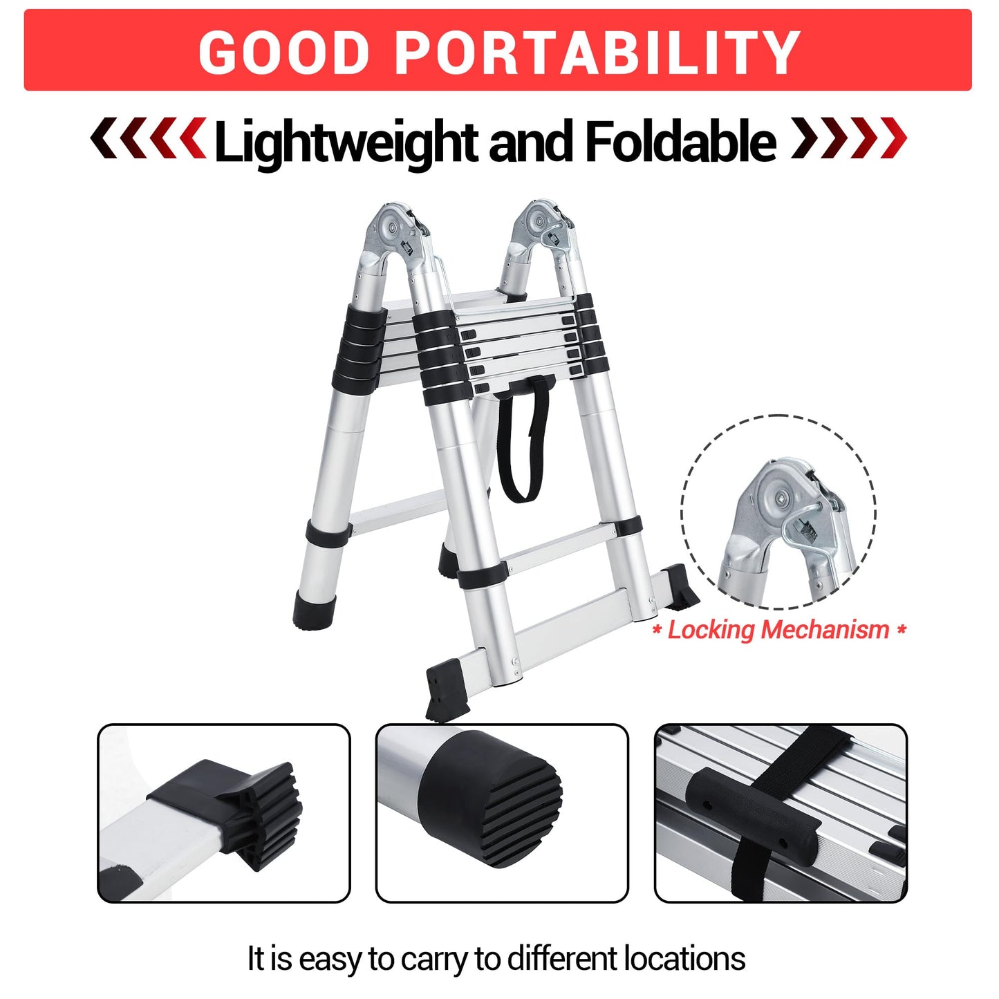 18.5 ft Aluminium Telescoping Ladder, Multi-Use a-Frame Collapsible Ladder with Non-Slip Feet and Stabilizers, Portable & Lightweight, Ideal for Household, Outdoor Working and Garden Use