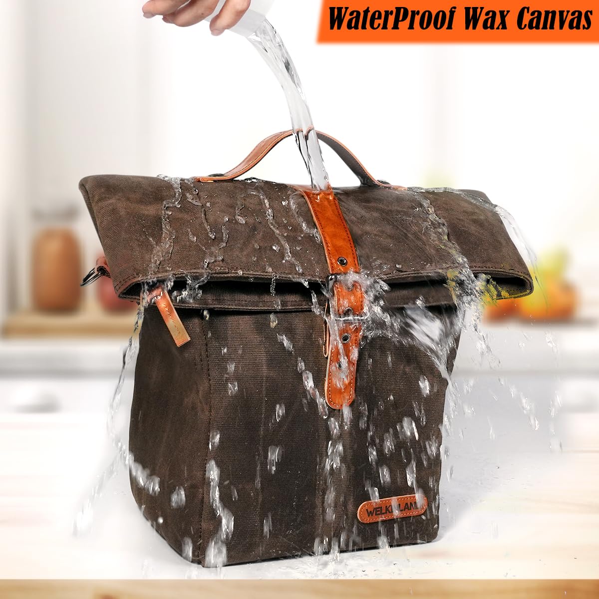 WELKINLAND 6H Insulation Leakproof Waxed Canvas Lunch Bag, Brown Heavy-Duty Lunch Bags, Lunch Tote Bags For Men, Men Lunch Box For Work