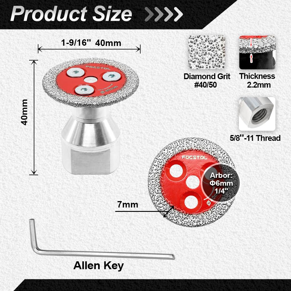 Mini Diamond Engraving Saw Blade - FOCSTOL 5pcs 1-9/16 Inch(40mm) Cutting Disc with 1pc 5/8''-11 Thread Flange for Marble Granite Artificial Stone Porcelain Tile Ceramic