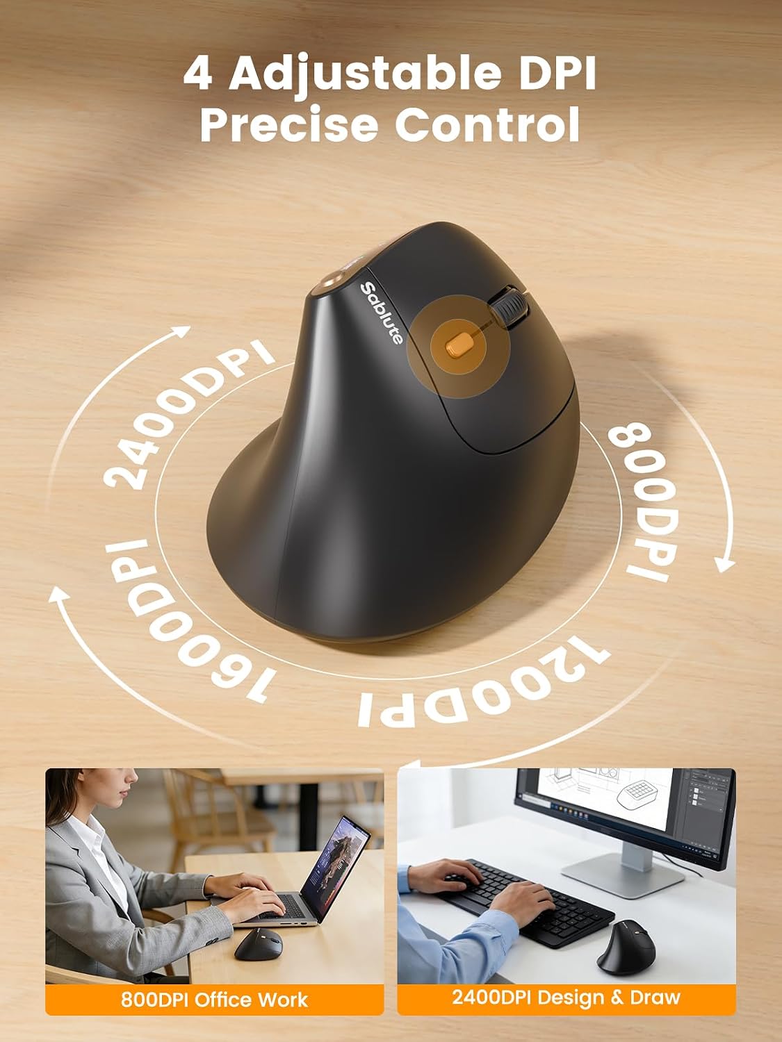 SABLUTE MAM3 4 Ergonomic Mouse, Bluetooth Mouse for Small/Medium Hands,Dual-Device Connectivity for Computer/Laptop