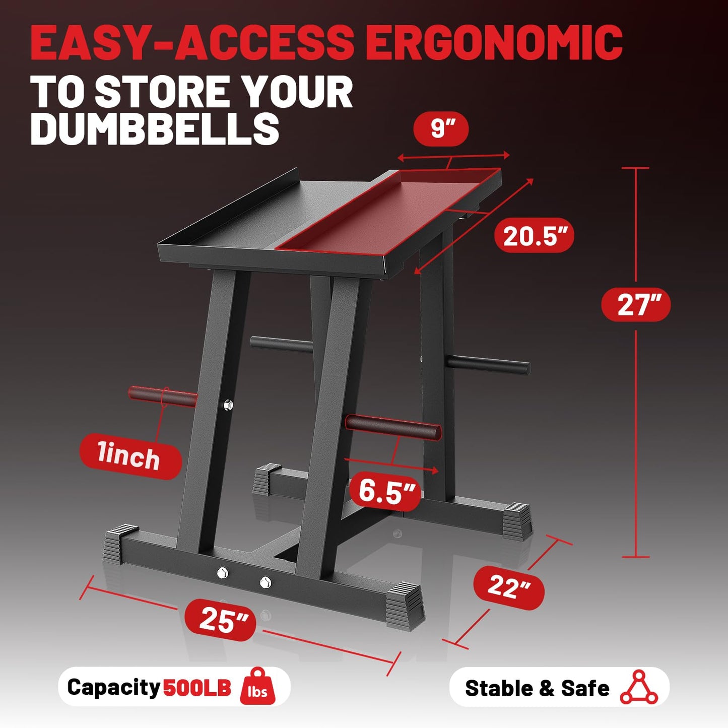 PAPABABE Adjustable Dumbbell Stand with 1 inch Plate Tree, Heavy-Duty Dumbbell Column Rack with 500LB Capacity - Compact Space-Saving Design, Anti-Tip Base & Ergonomic Height for Home Gym Organization