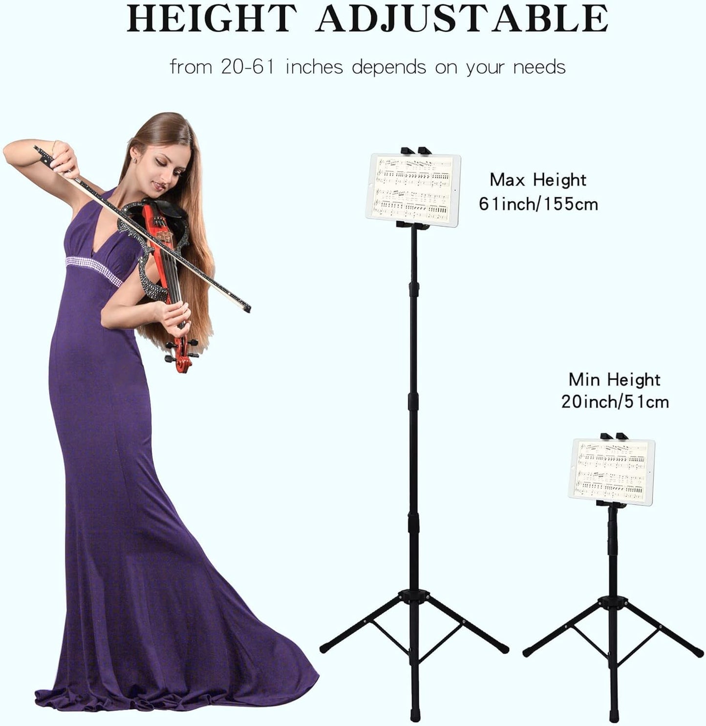 Raking 360Rotating 5.5-12.9 Inch Tablet Floor Stand, Height Adjustable Cellphone Floor Stand with Tripod Mount