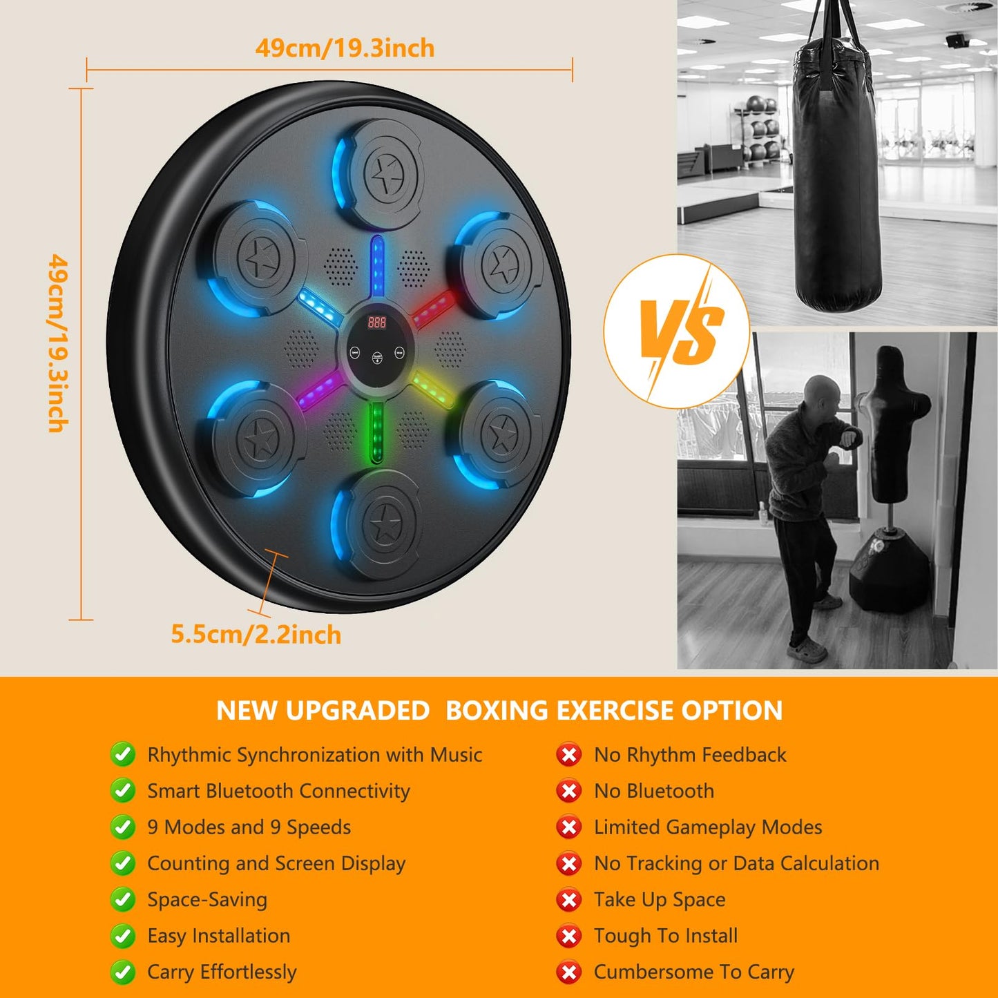 jiaao Music Boxing Machine, 2025 Upgrade Workout Machine for Adults Women Kids, Smart Bluetooth Boxing Music Trainer, with LED Wall Mounted Musical Punching Pad，with Premium Boxing Gloves