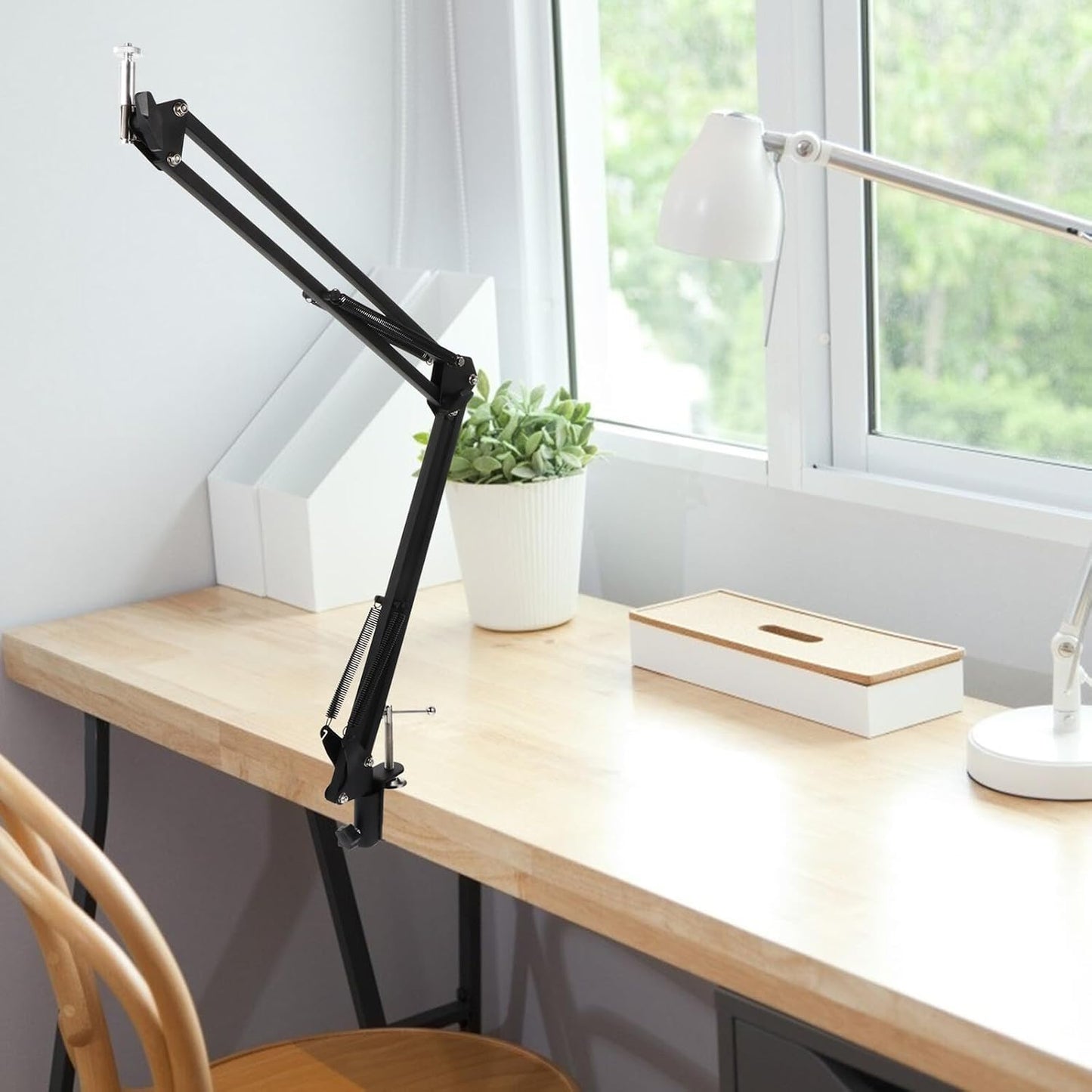 Lurrose 1/4 Metal Webcam Holder and Desktop Scissor Arm Stand with Screw Clamp, Adjustable Suspension Boom for USB