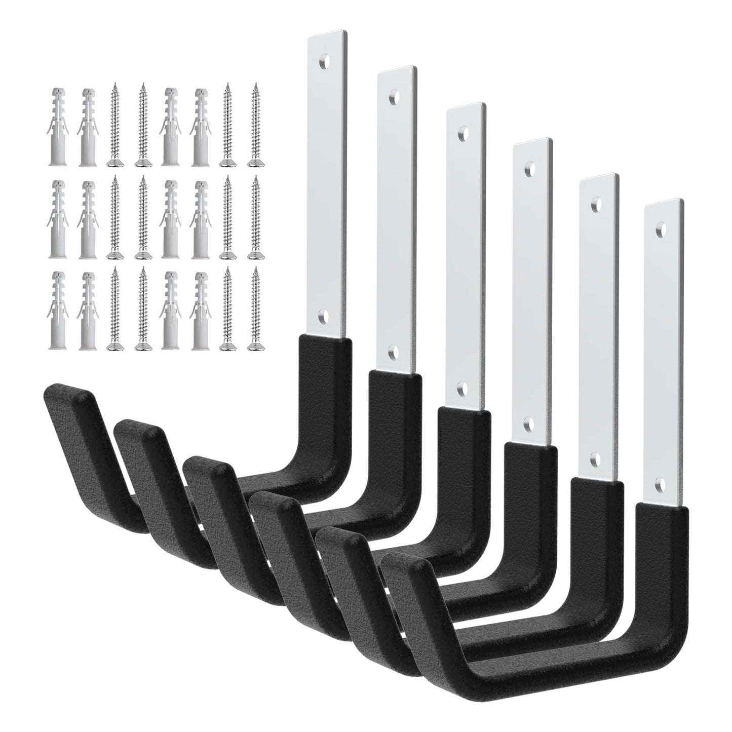 Juformin Heavy Duty Utility Hooks - Wall Mount, Hooks for Garage, Hose, Bike, Ladder, Leaf Blower Hanger (6 Medium)