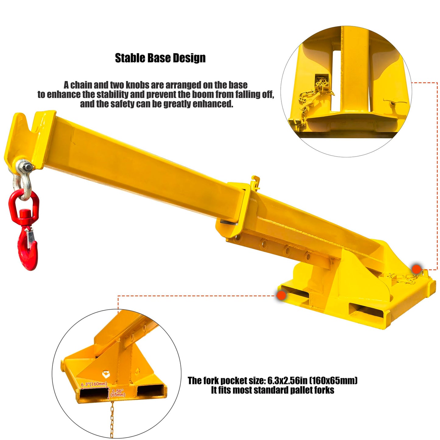 INTSUPERMAI Adjustable Forklift Jib Boom Crane, 8800 Lbs/4T Capacity Heavy Duty Forklift Mobile Crane, Max 94.5" Telescopic Arm, with Truss Hoist Jib Boom and Hook, for Towing Handling Equipment
