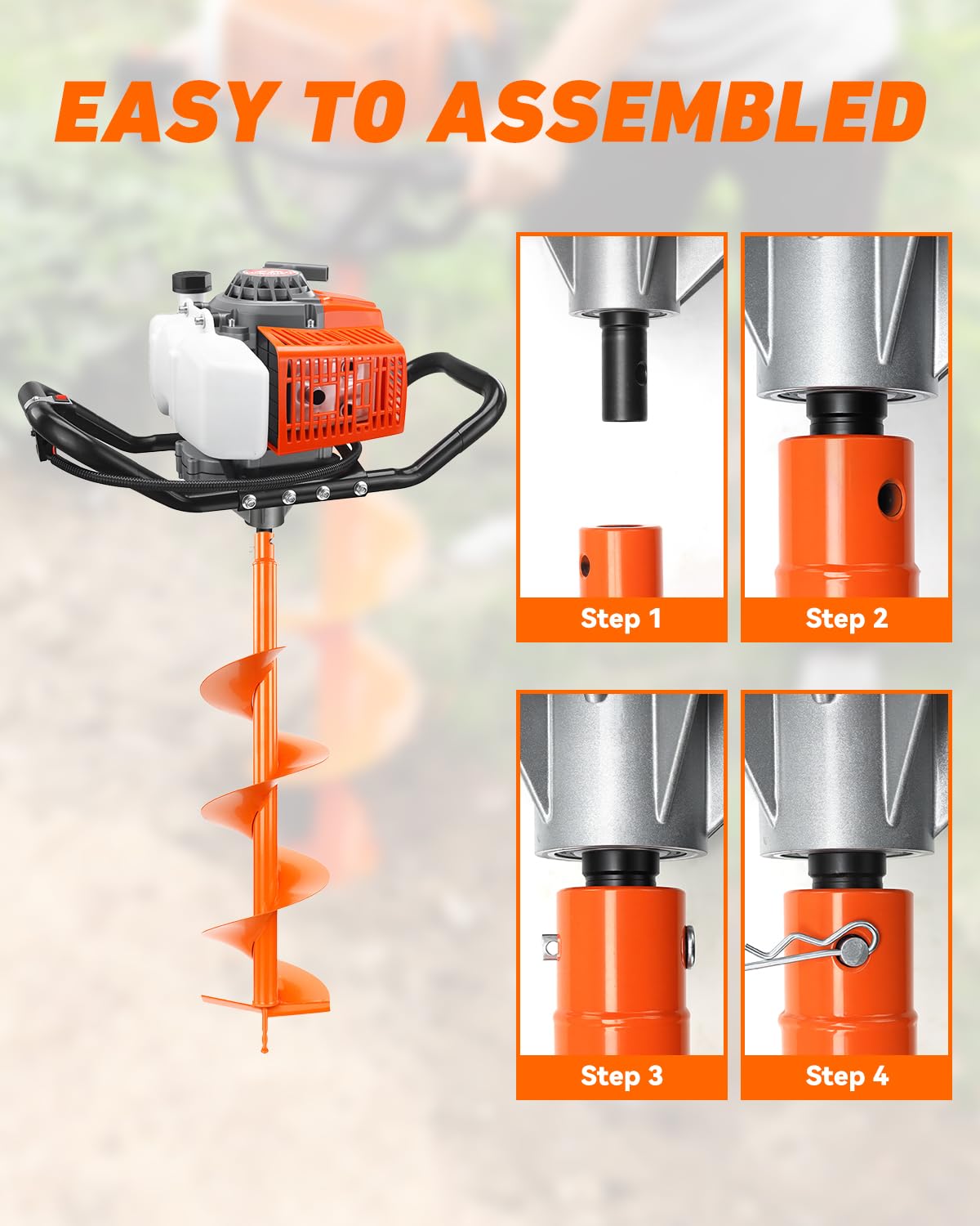 NEO-TEC 72CC Post Hole Digger Auger Drill Gas Powered 2-Stroke & 6" 10" Drill Bits + 1 Extension Bar, Earth Auger Petrol Drill Borer for Garden Lawn Auger Drill Bit for Planting