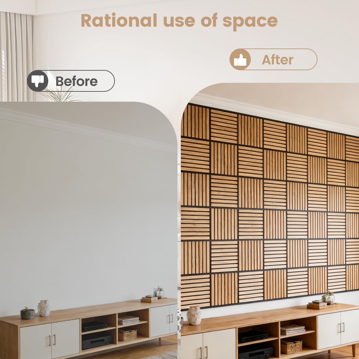 Adedeo Wall Panels 10 Pack 12 x 12 in Glass Strip Acoustic Panels for Wall and Ceiling - 3D Fluted Sound Absorbing Panel with Glass Finish - Dark Teak