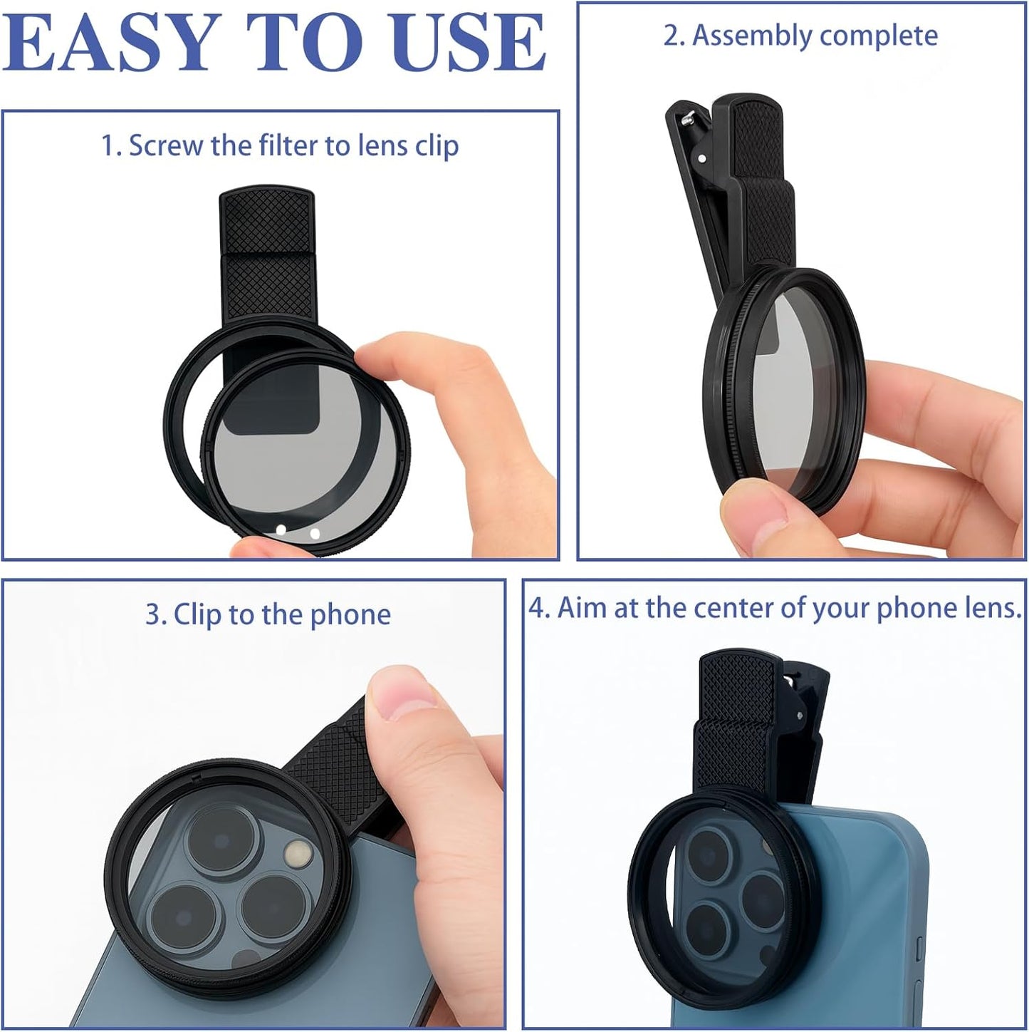 Brvlsoc 52mm 1711 Clip-On Circular Polarizer (CPL) Lens Filter Kit Professional Phone Camera Filter for iPhone