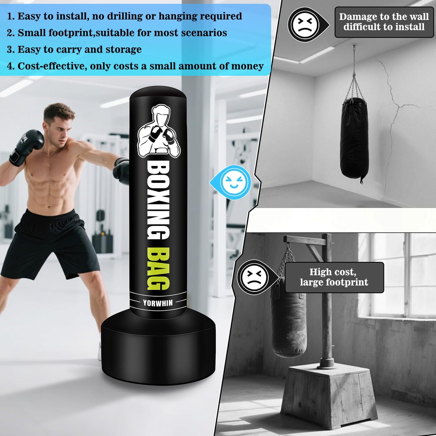 Heavy Freestanding Punching Bag for Adults, 70'' Standing Punching Bag Heavy Bag with Boxing Gloves, Women Men Boxing Training Equipment Kickboxing Bags for Beginners Training MMA Fitness Home Gym