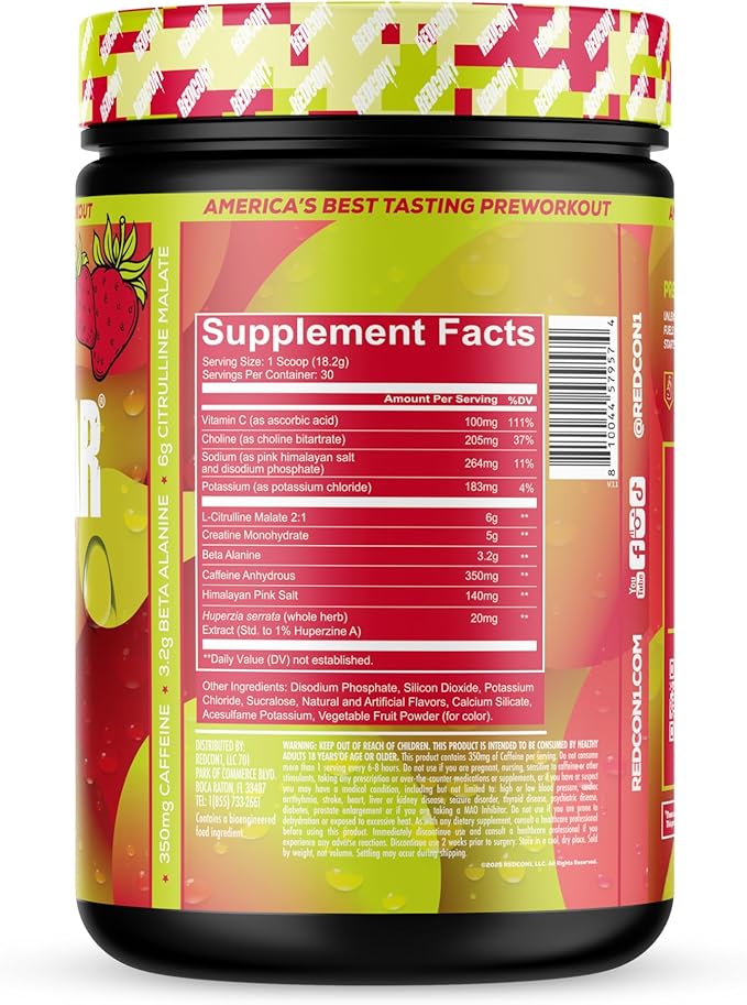 REDCON1 Total War Reloaded Pre Workout, Strawberry Kiwi - Creatine, Beta Alanine + L-Citrulline Malate Keto Friendly for Men & Women with 350mg of Caffeine - Fast Acting (30 Servings)