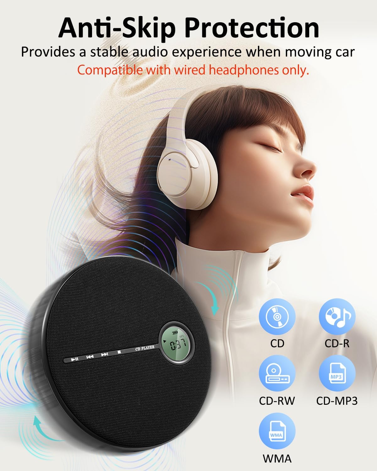 Gelielim Discman Repeat,10 Portable CD Player Bluetooth, Personal CD Player for Car & Home,Small Fabric Music Player
