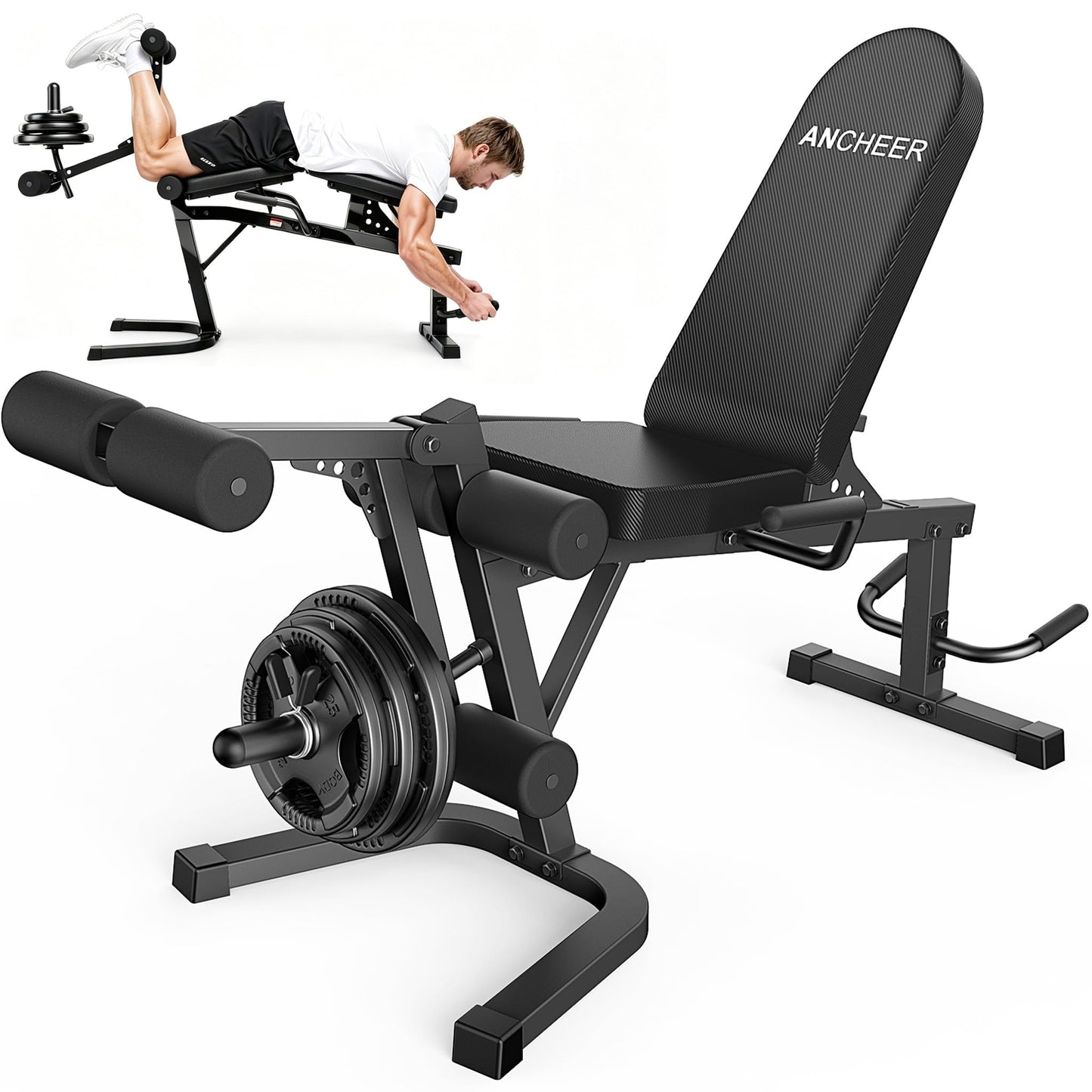 ANCHEER Leg Extension and Curl Machine, 880LBS Adjustable Leg Curl Machine, Seated Leg Extension and Lying Curl Machine for Home Gym, Leg Workout Equipment Compatible with 1" and 2" Plates
