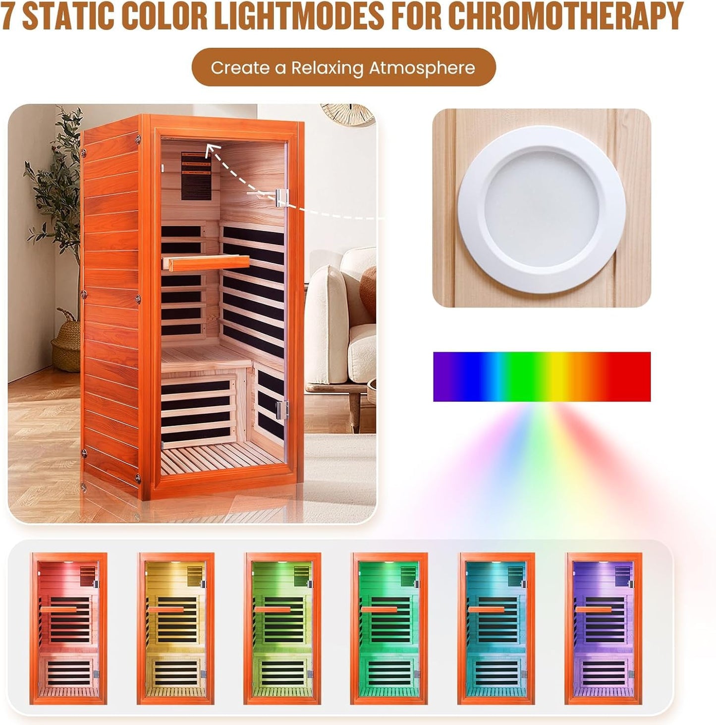 Infrared Sauna, Far Infrared Saunas for Home, Low EMF 1 Person Sauna Indoor Sauna Room Dry Sauna with Bluetooth Speakers 7 Color Light Therapy Fast Heating Easy Assembly 1065W/110V 31.5*31.5*63 IN