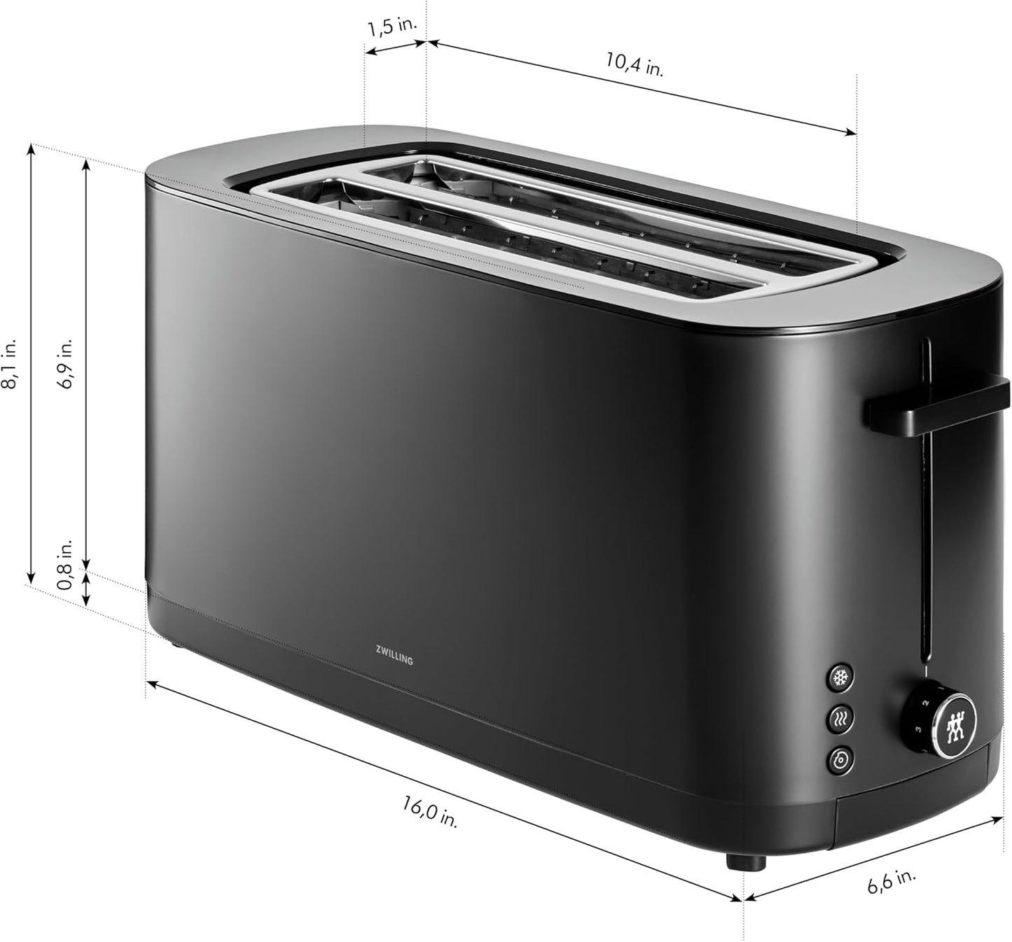 ZWILLING Enfinigy 4-Slice Long Slot Toaster - Extra Wide 1.5" Slots for Bagels & Toast | Sleek Black Design
